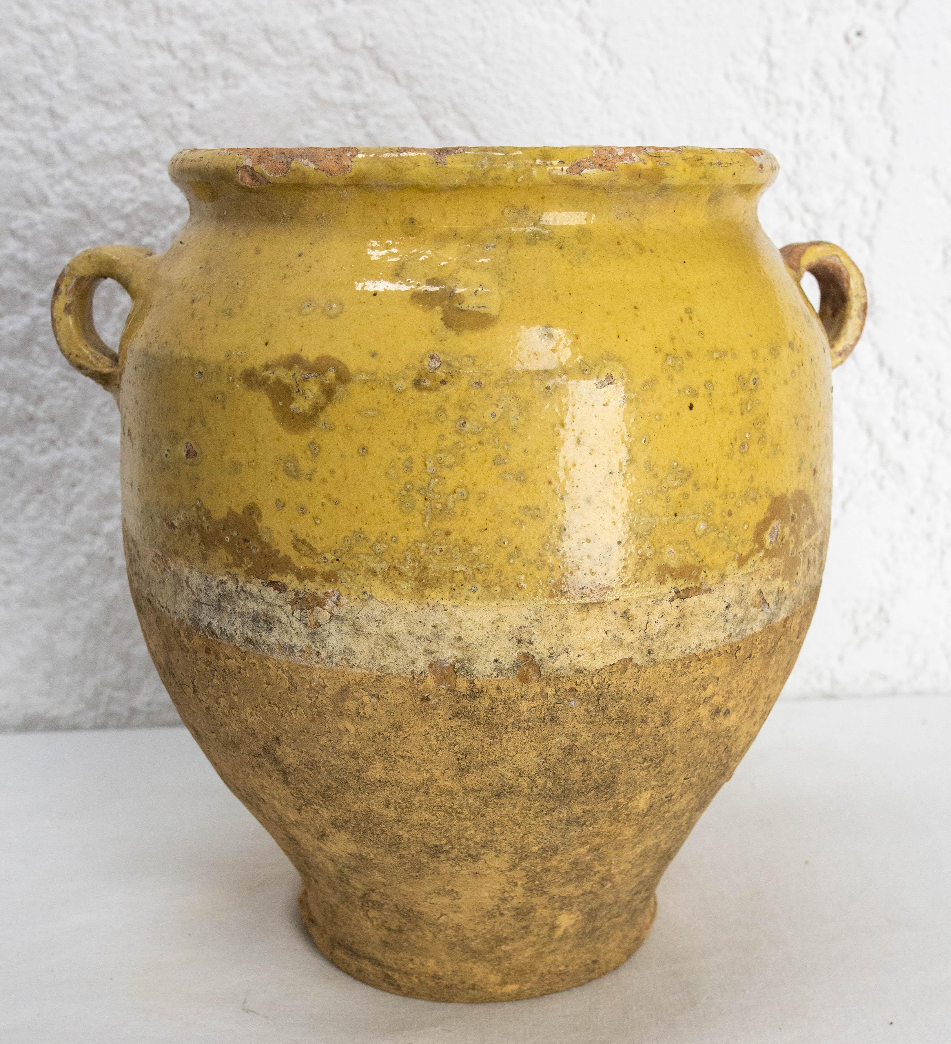 French Provincial French, Terracotta Confit Pot Yellow Glaze, Late 19th Century For Sale