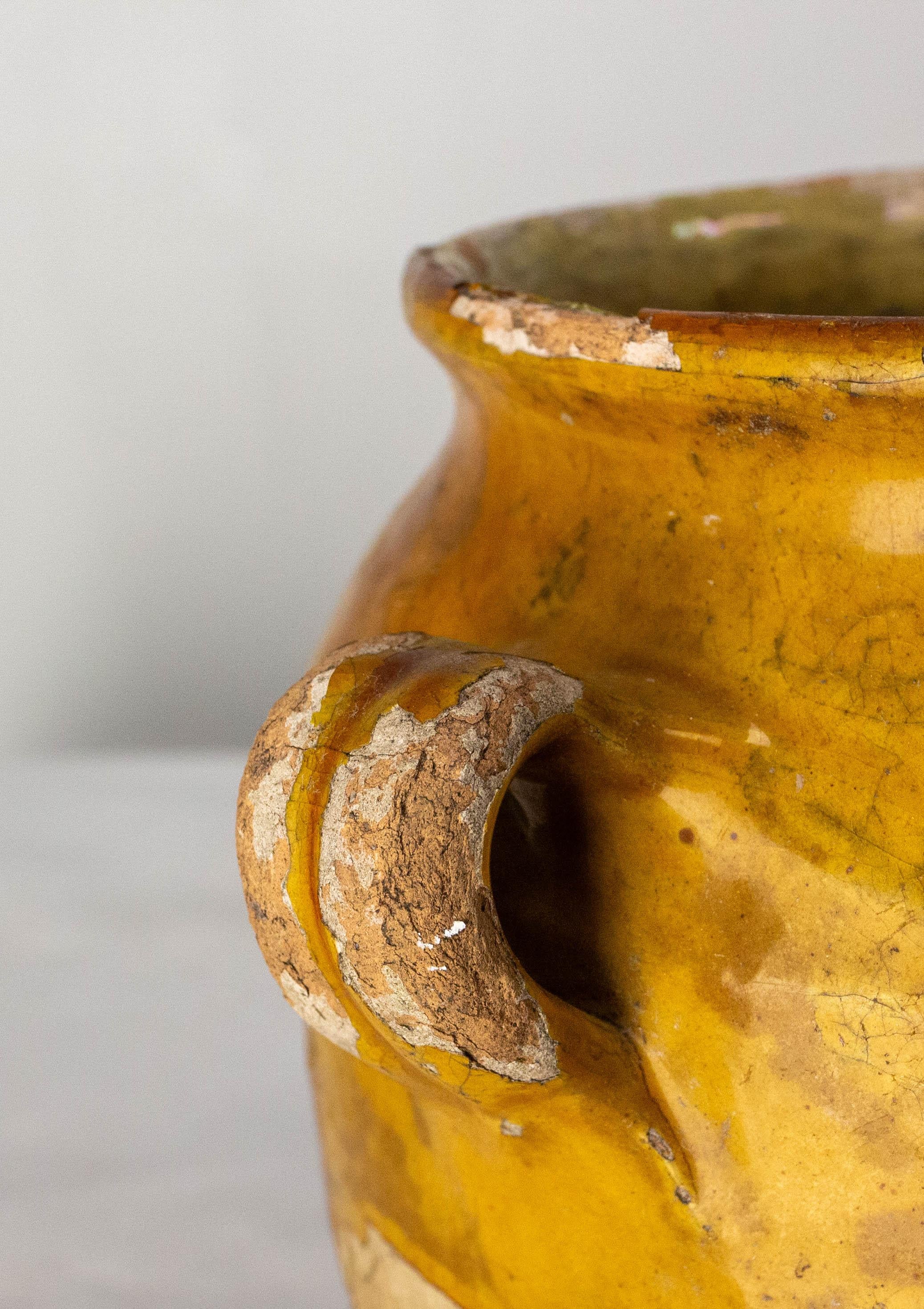 French Provincial French, Terracotta Confit Pot Yellow Glaze, Late 19th Century For Sale