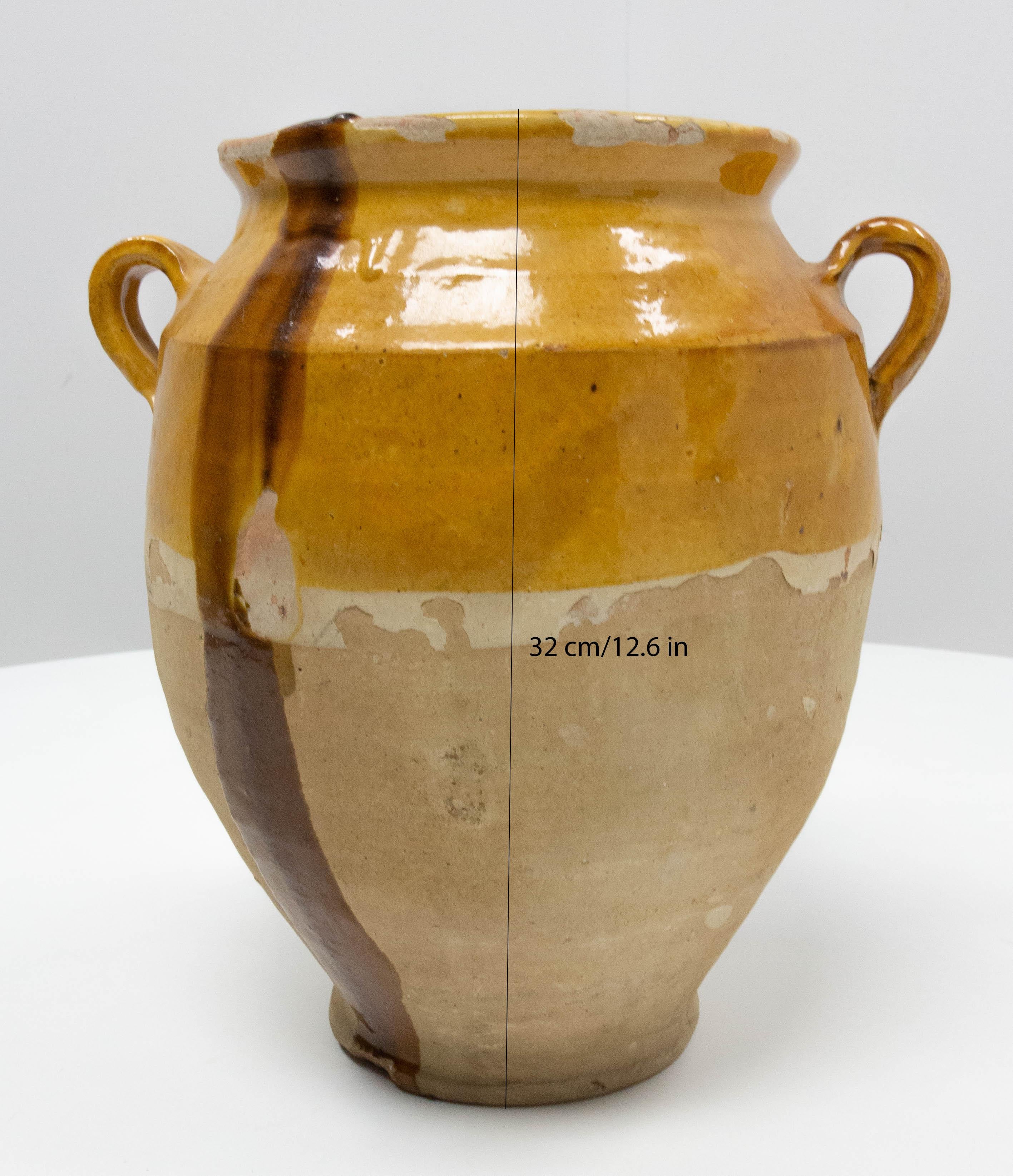 French Terracotta Confit Pot Yellow Glaze, Late 19th Century In Good Condition In Labrit, Landes