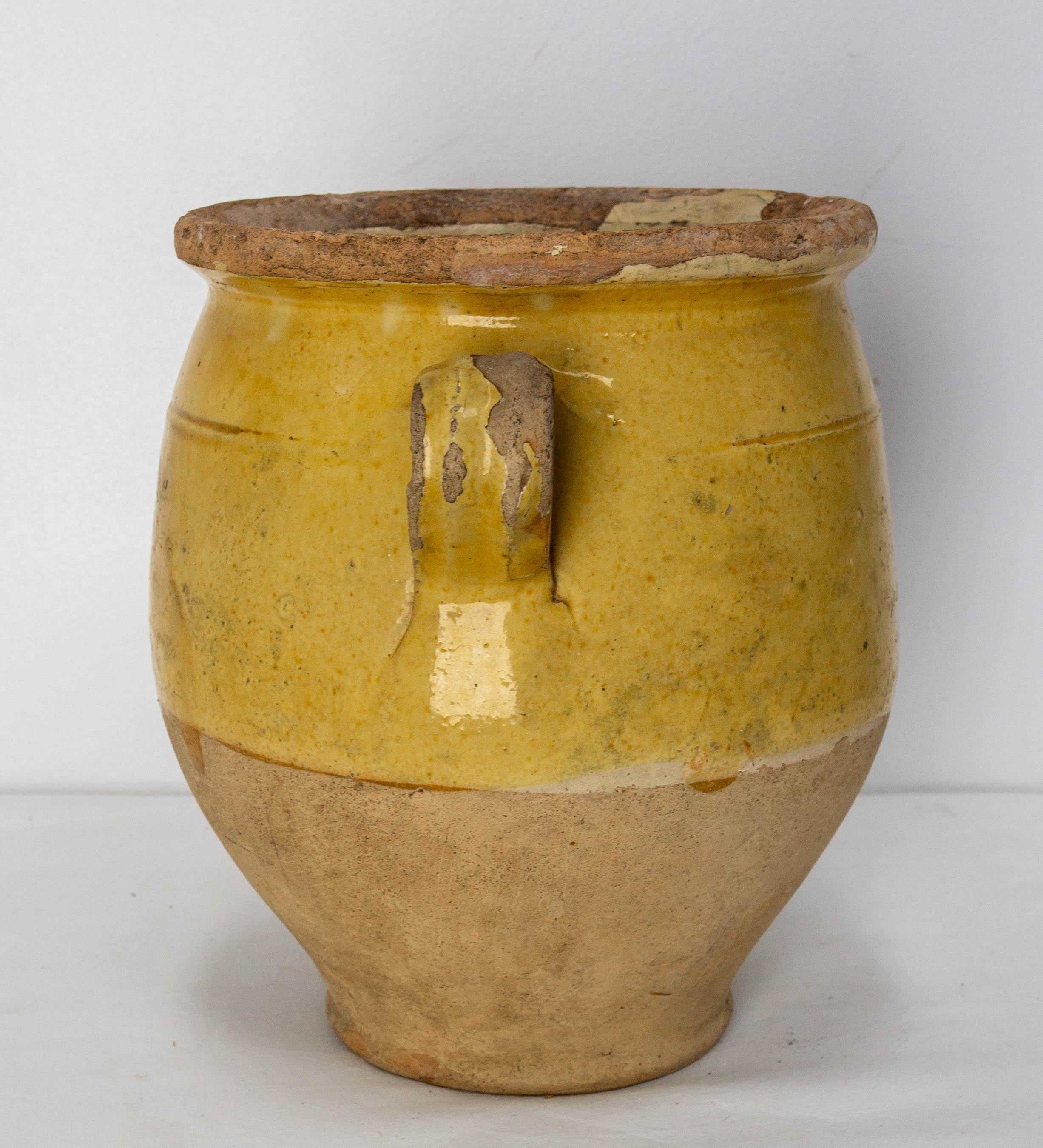Glazed French, Terracotta Confit Pot Yellow Glaze, Late 19th Century