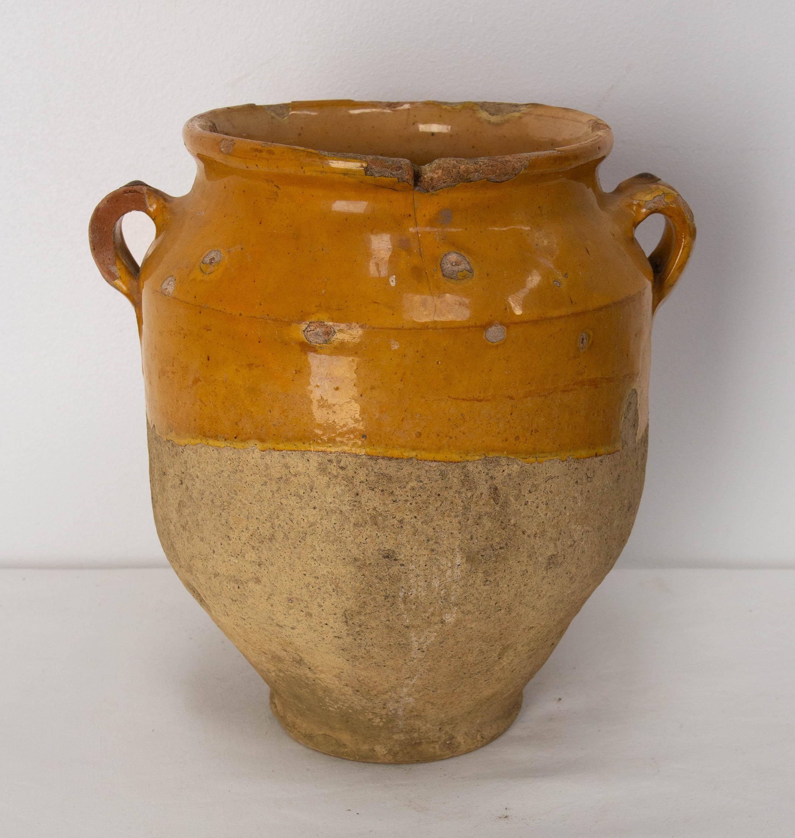 Glazed French, Terracotta Confit Pot Yellow Glaze, Late 19th Century For Sale