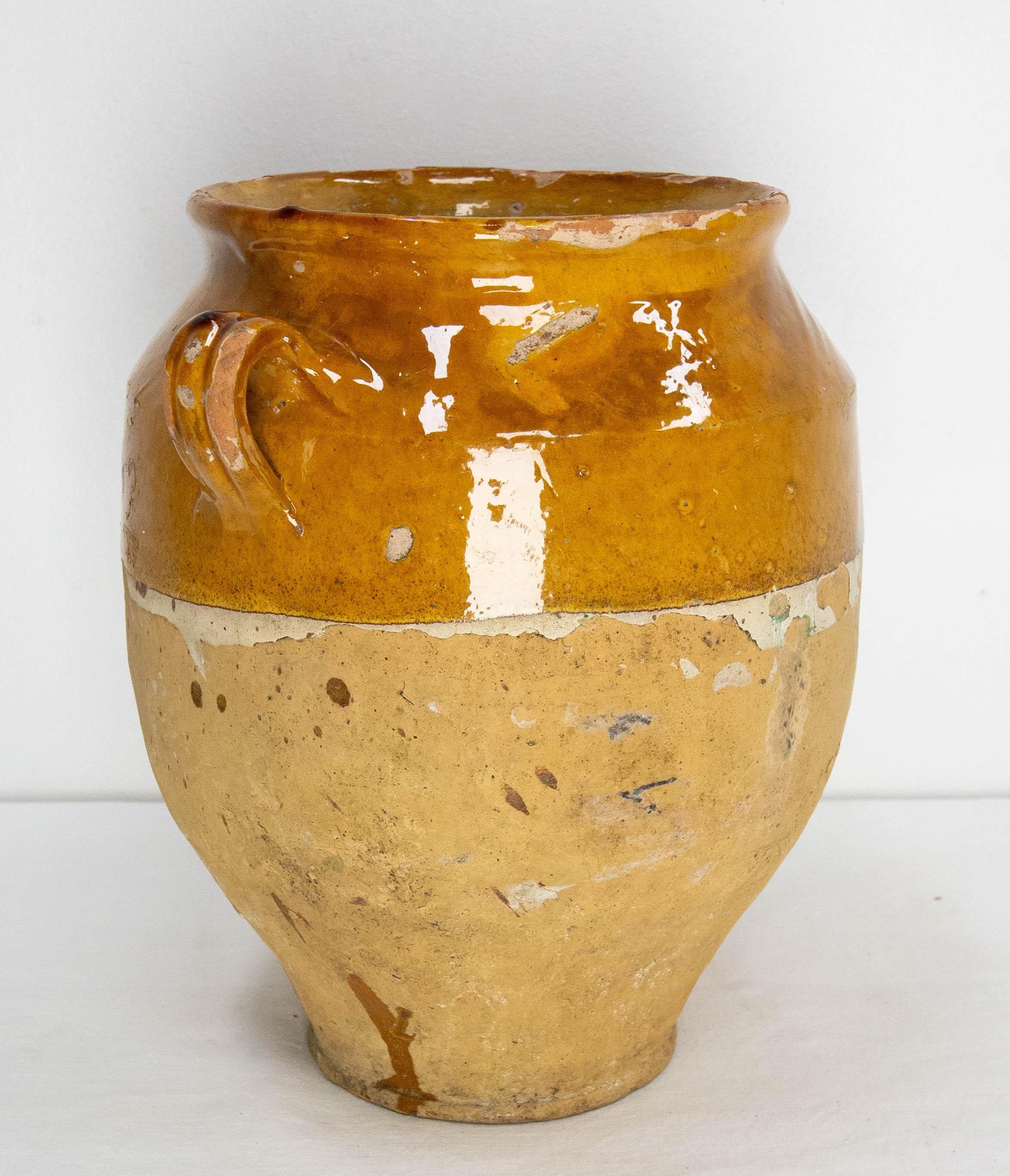 Glazed French, Terracotta Confit Pot Yellow Glaze, Late 19th Century
