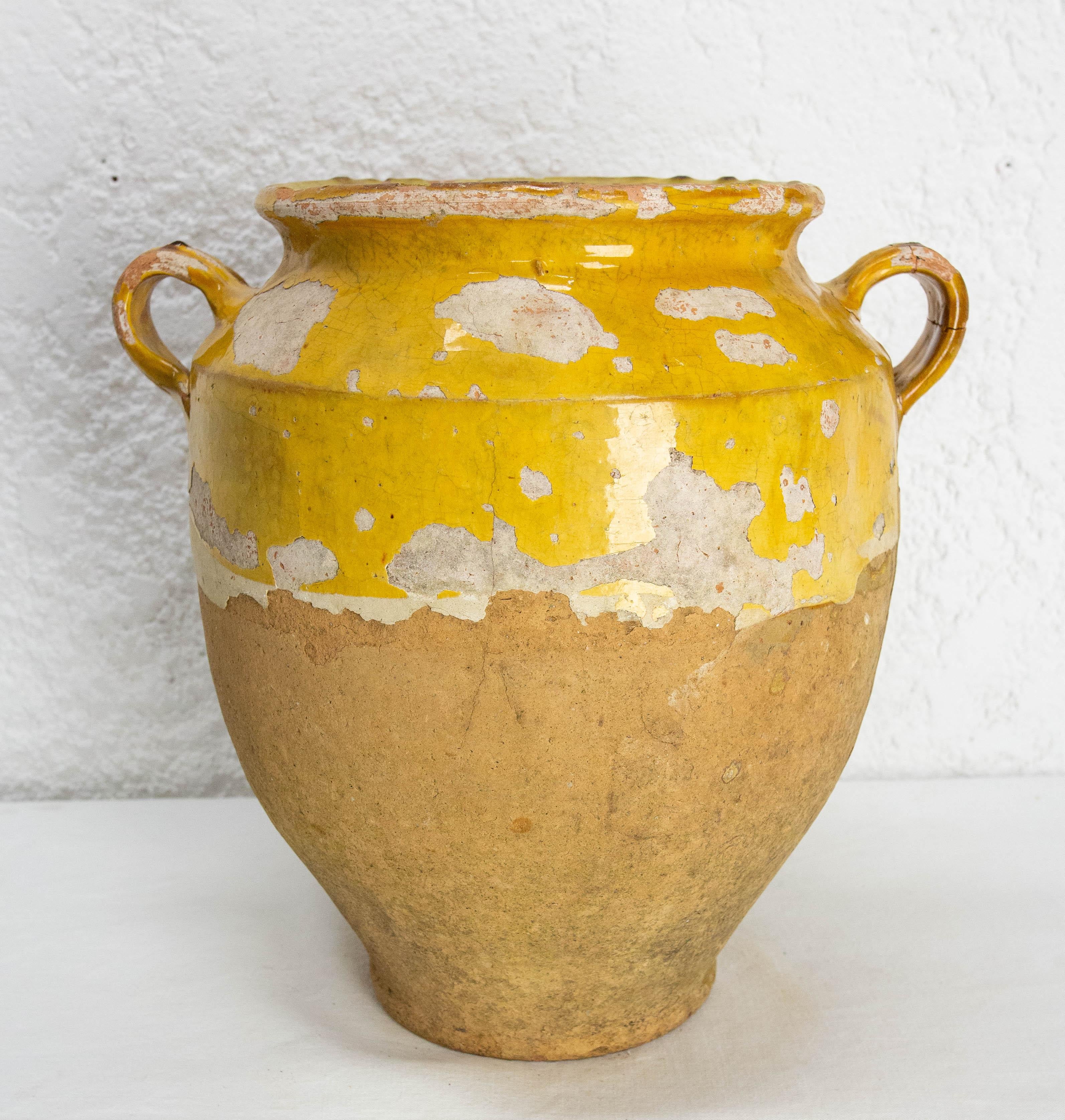 Olla francesa de terracota confitada, vidriado amarillo, finales del siglo XIX Francés en venta