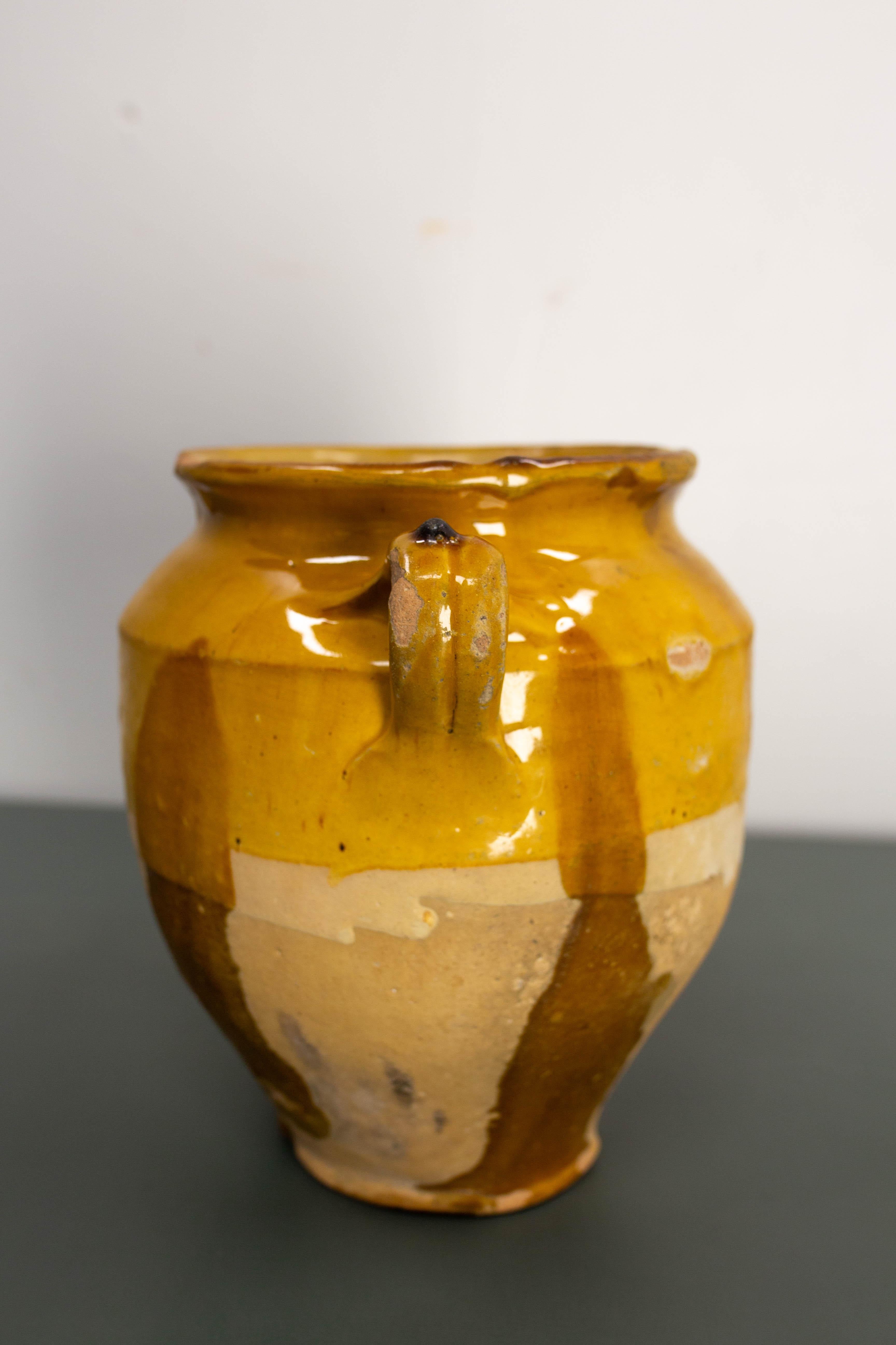 Glazed French, Terracotta Confit Pot Yellow Glaze, Late 19th Century For Sale