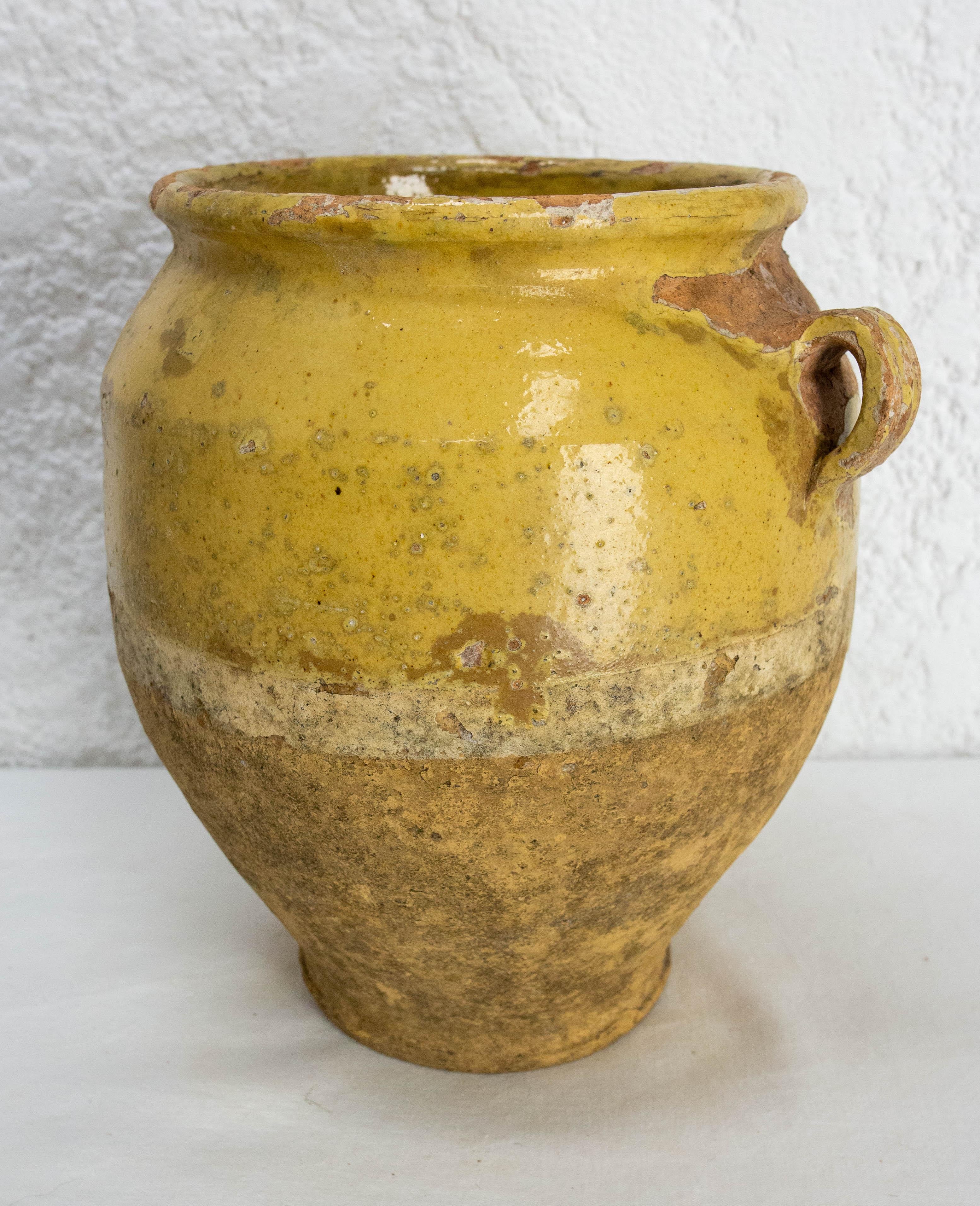 Glazed French, Terracotta Confit Pot Yellow Glaze, Late 19th Century For Sale