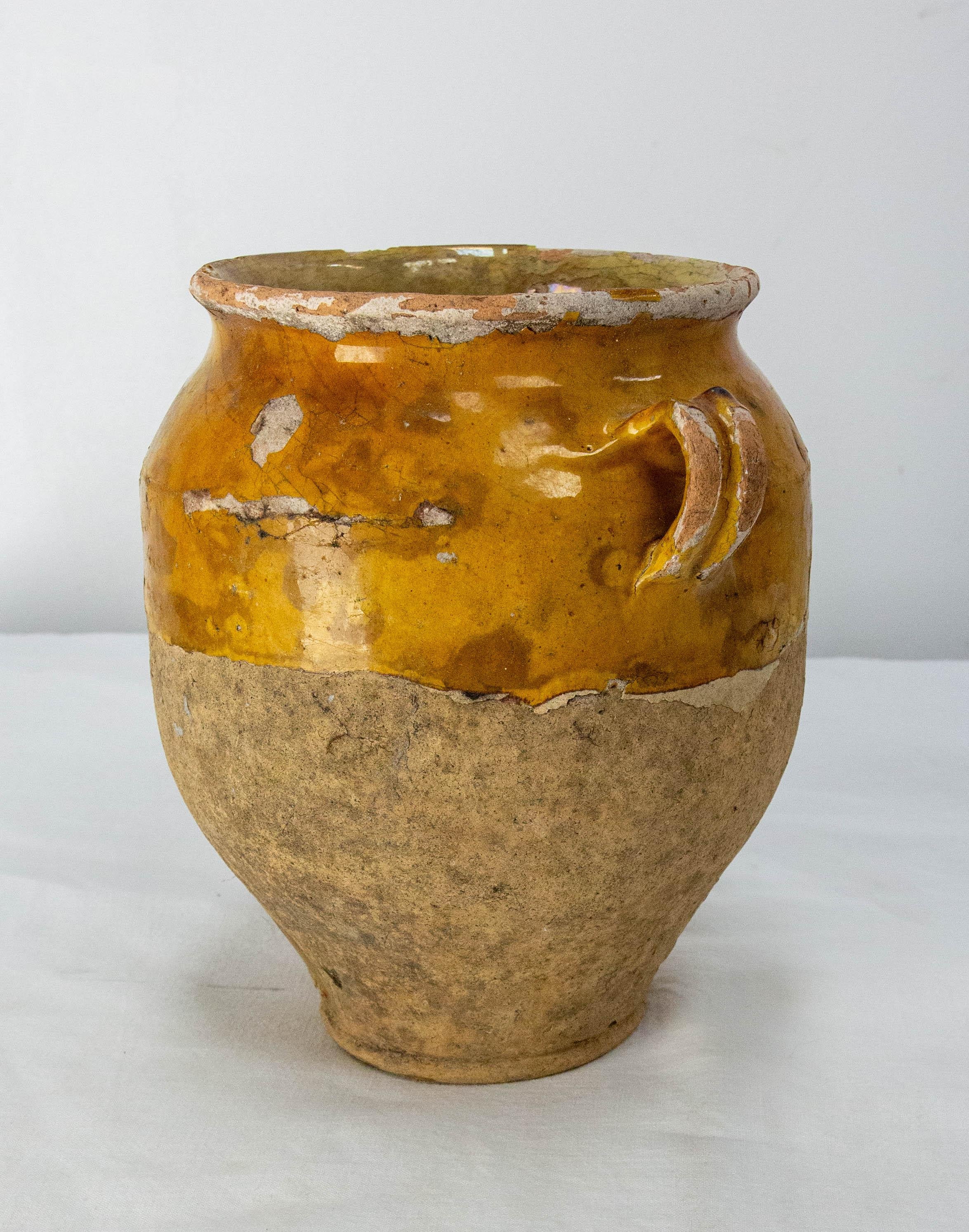 Glazed French, Terracotta Confit Pot Yellow Glaze, Late 19th Century For Sale