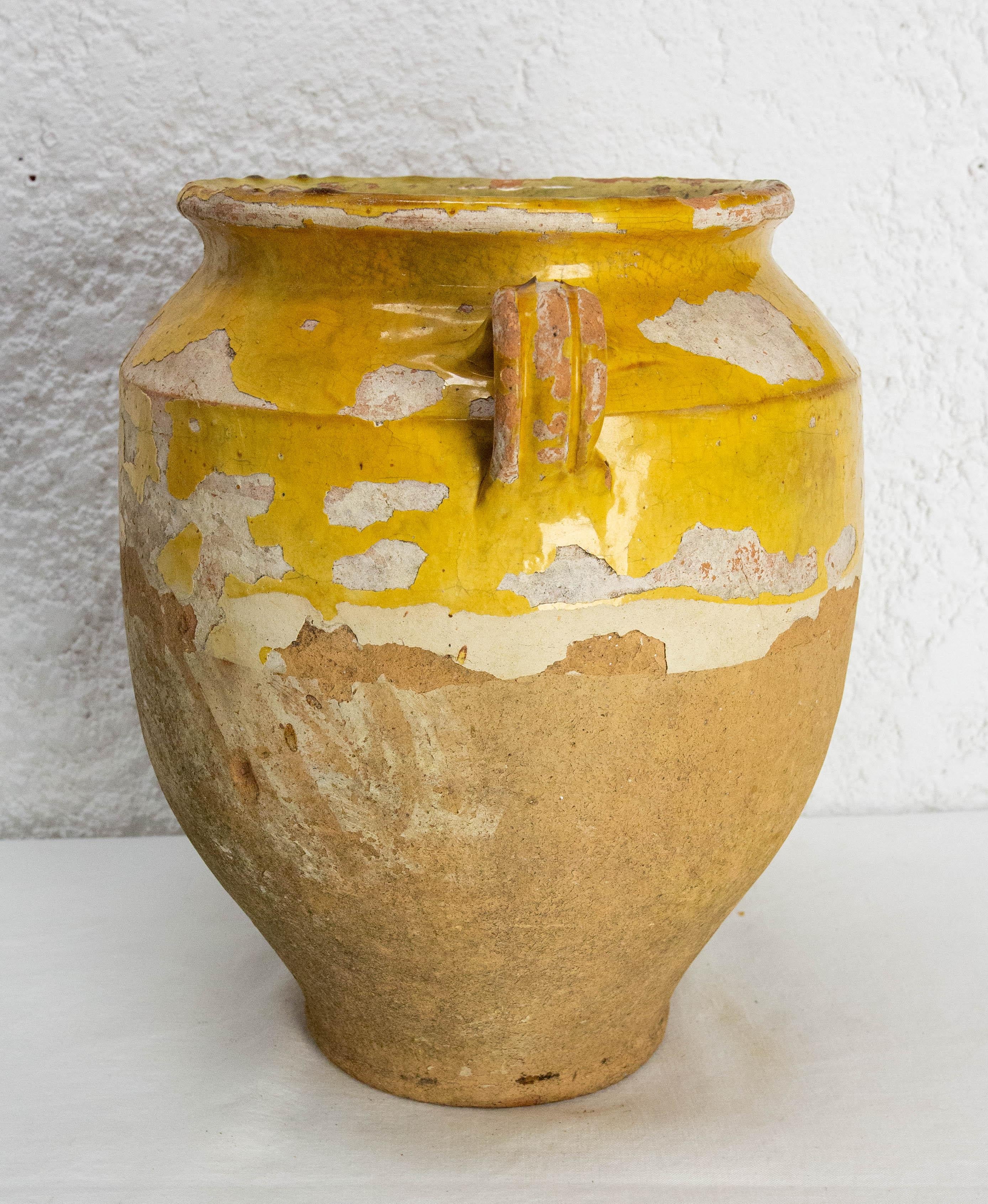 Olla francesa de terracota confitada, vidriado amarillo, finales del siglo XIX Glaseado en venta