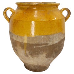 Antique French Terracotta Confit Pot Yellow Glaze Late 19th Century