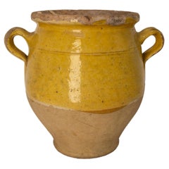 Antique French, Terracotta Confit Pot Yellow Glaze, Late 19th Century
