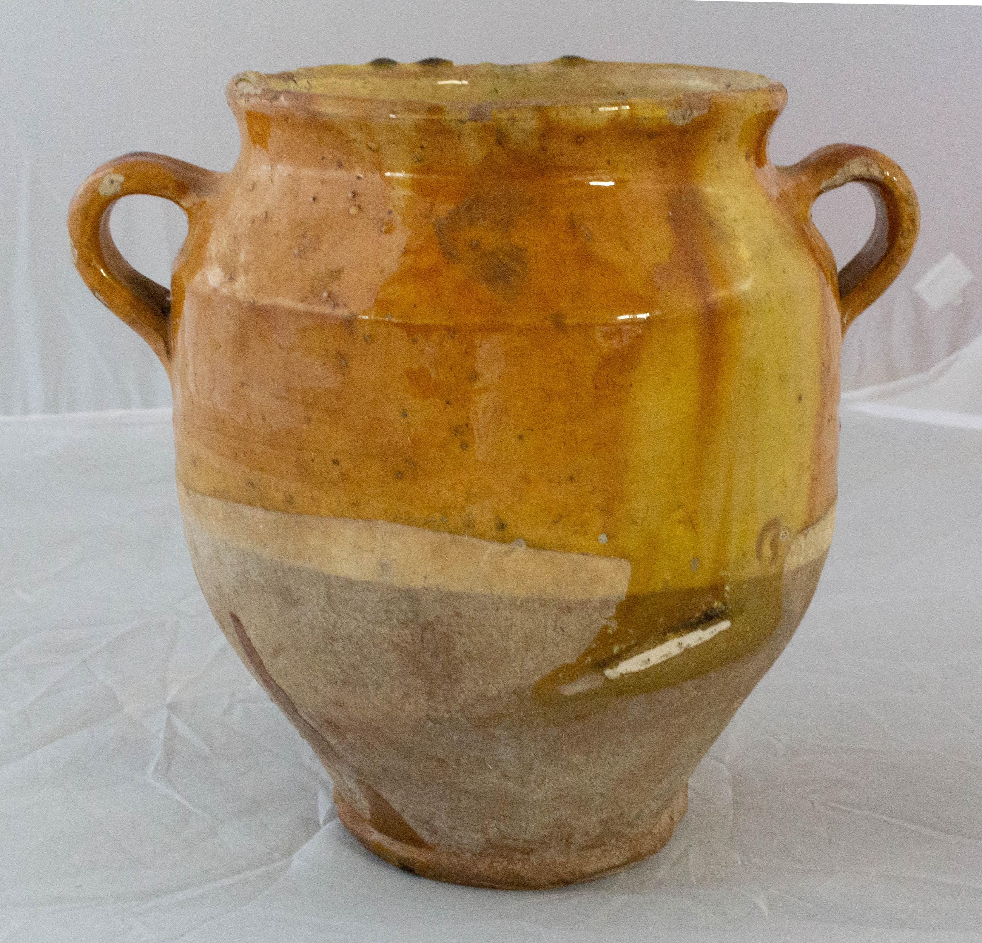 French Provincial French Terracotta Confit Pot Yellow Glaze Medium Model