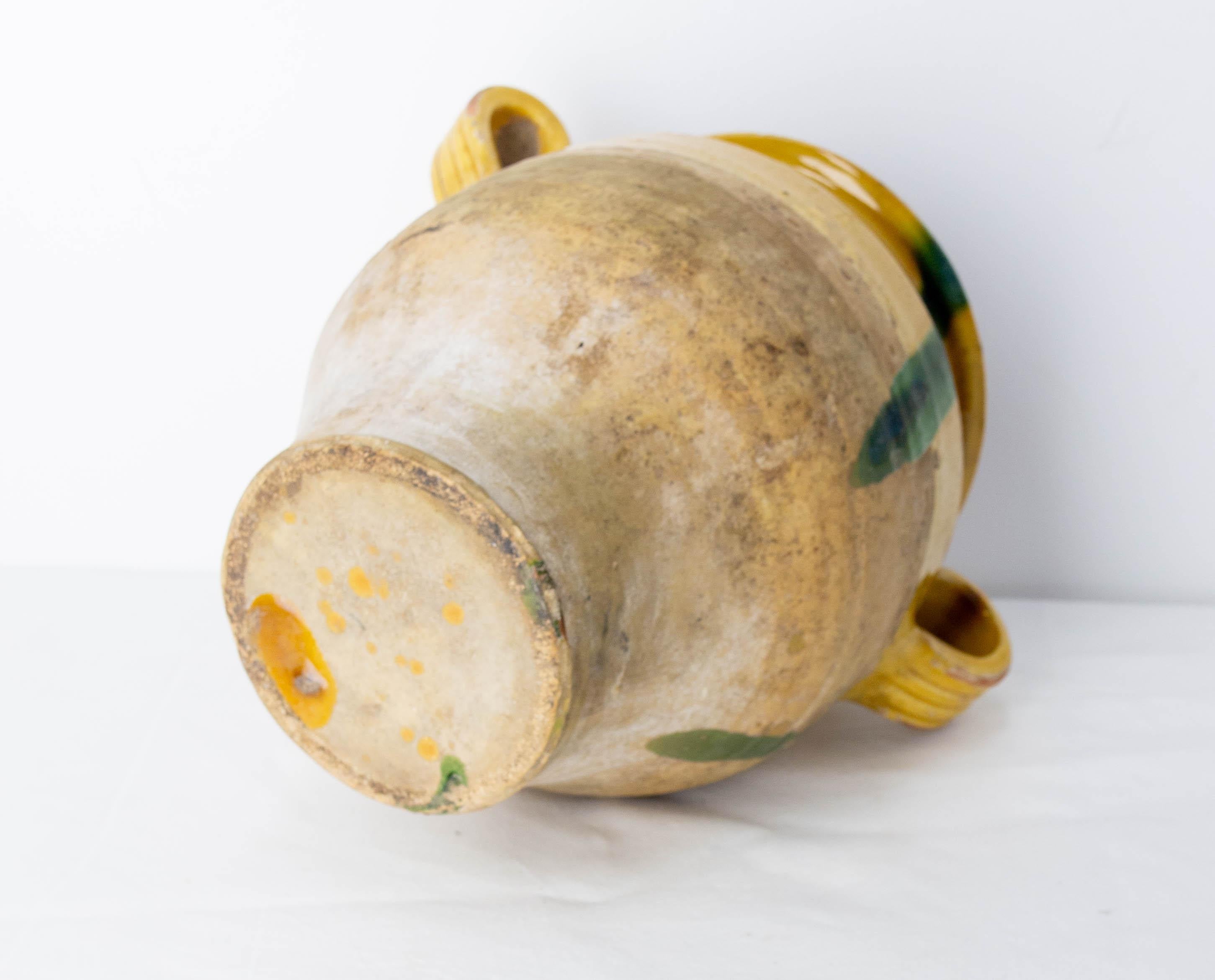 French, Terracotta Confit Pot Yellow Streaked of Green Glaze, Late 19th Century 4