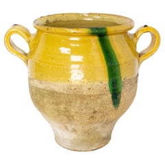 French, Terracotta Confit Pot Yellow Streaked of Green Glaze, Late 19th Century