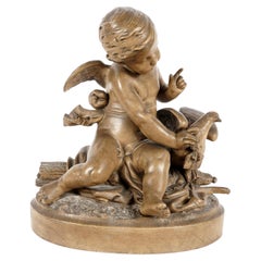French Terracotta Figural Group of Cherub with Dove