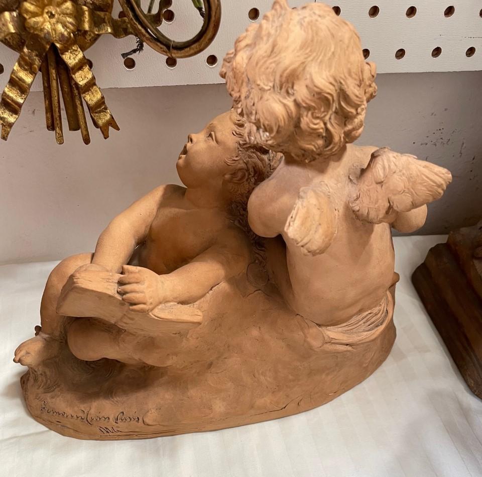 French Terracotta Figural Group of Two Angels For Sale 4