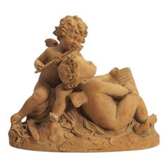 French Terracotta Figural Group of Two Angels