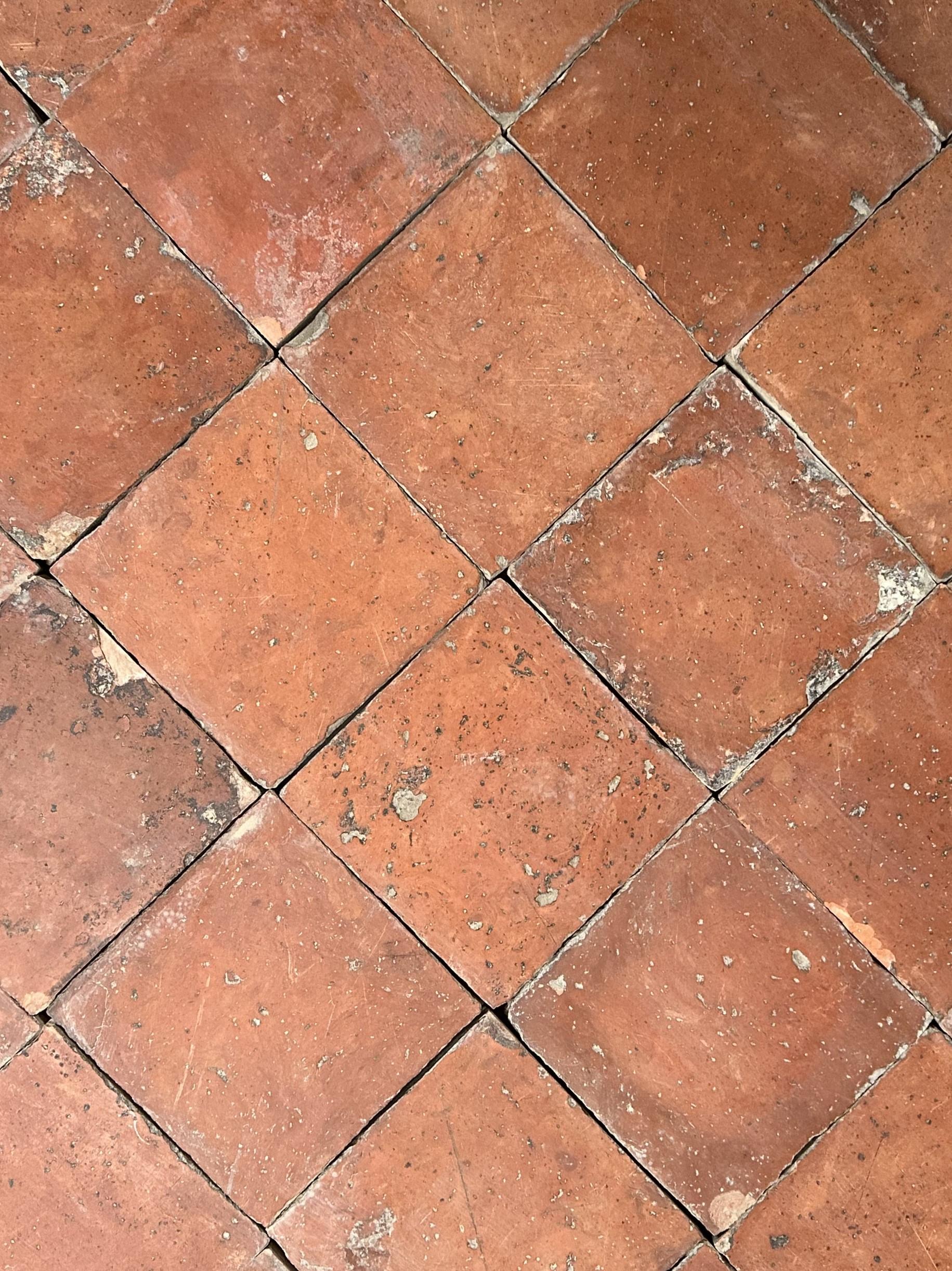 Very please to offer this beautiful large lot of French Terracotta Floor Tiles
This used to be kitchen floor in a mid 19th century Kitchen in the country side of France

These French Terracotta Floor Tiles have retained the perfect patina and