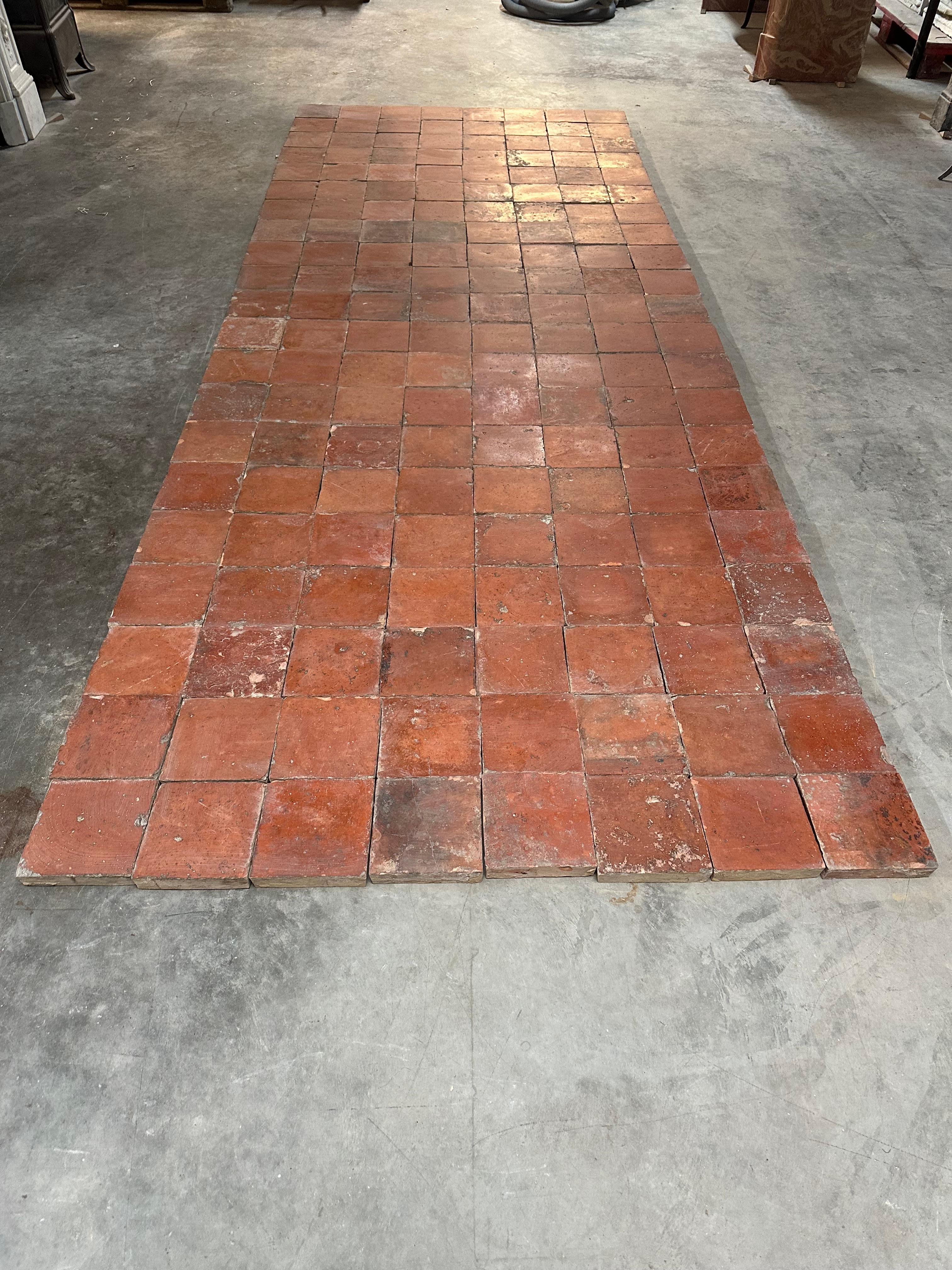 19th Century French Terracotta Floor Tiles For Sale