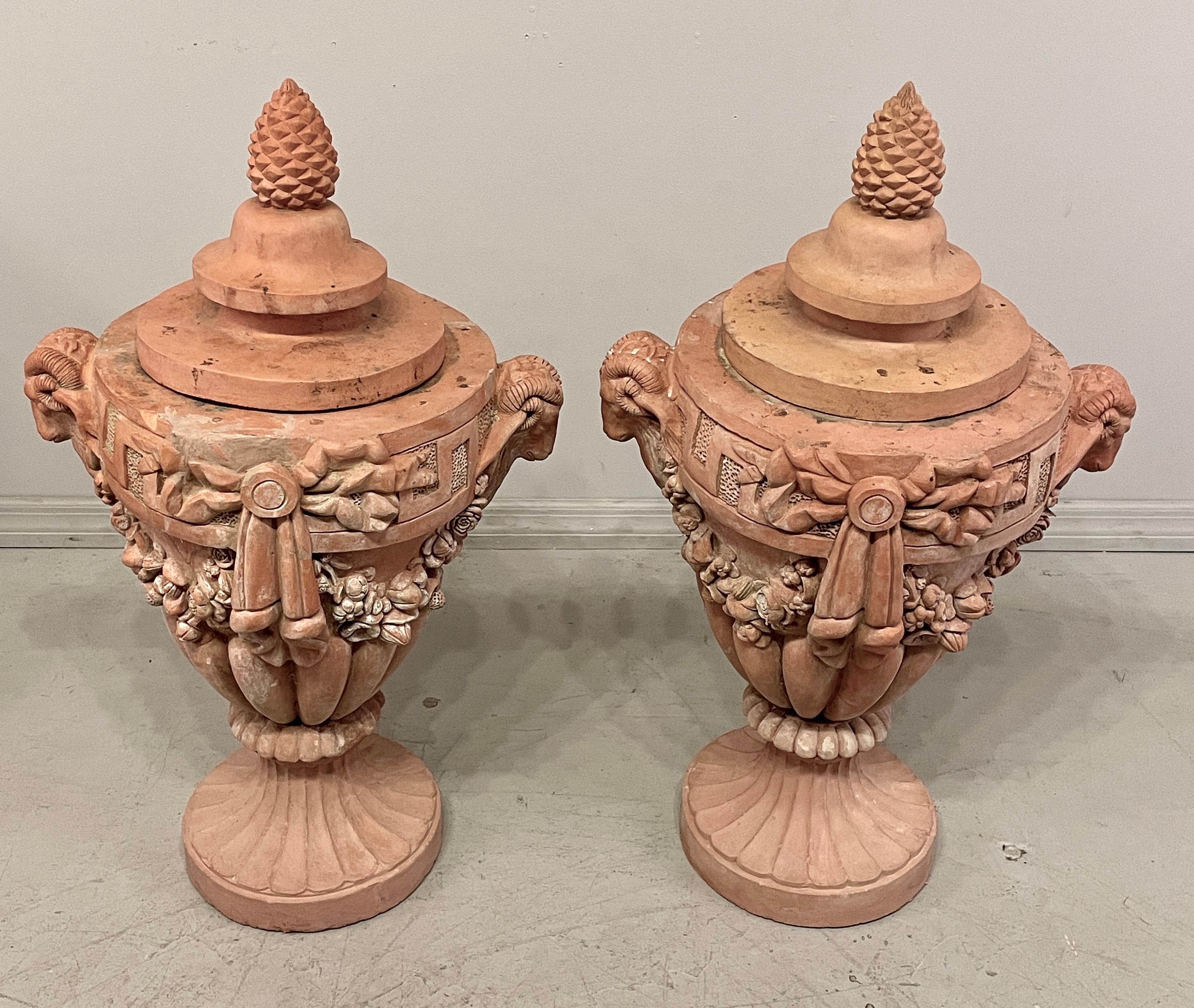 French Terracotta Garden Urns Pair 9