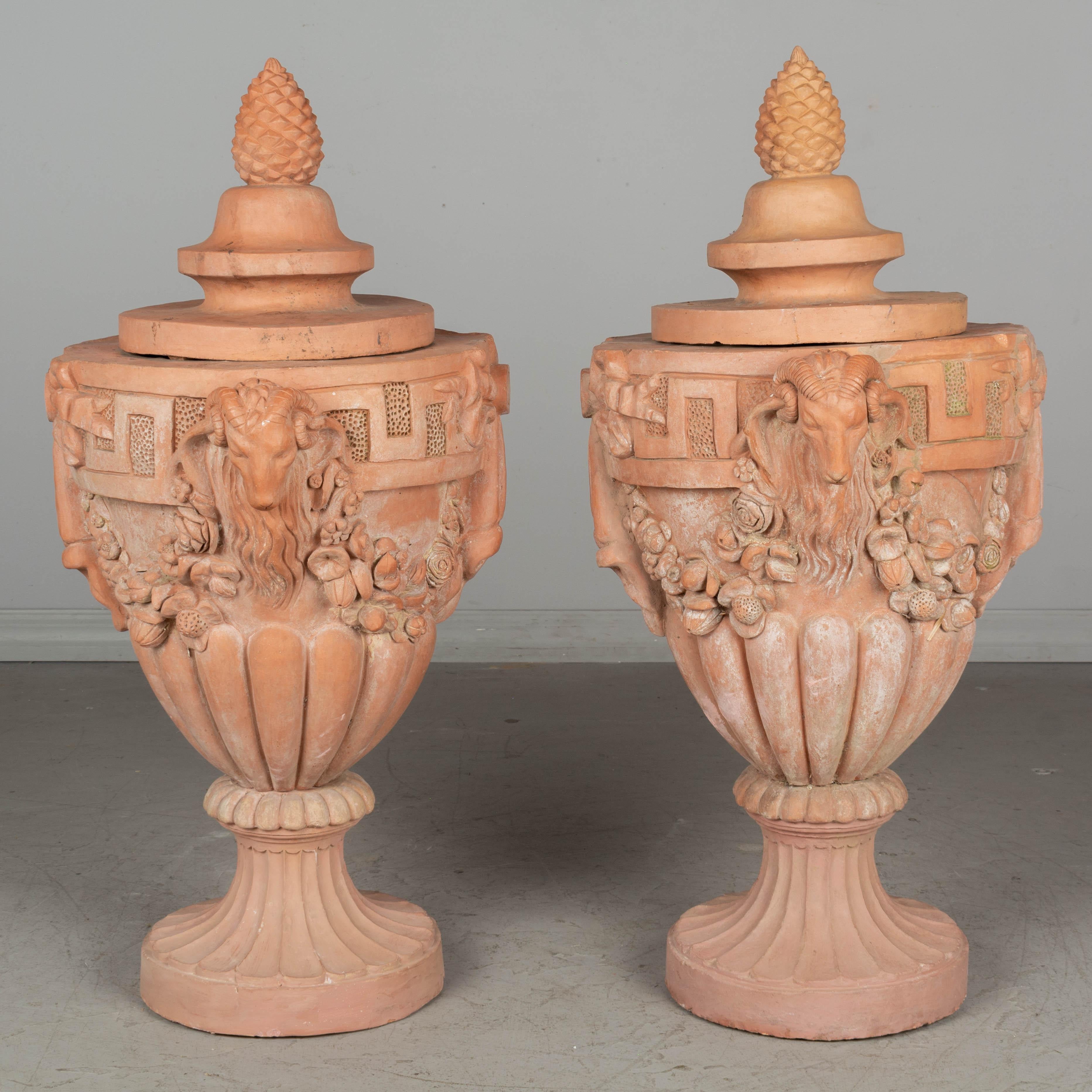 Cast French Terracotta Garden Urns Pair