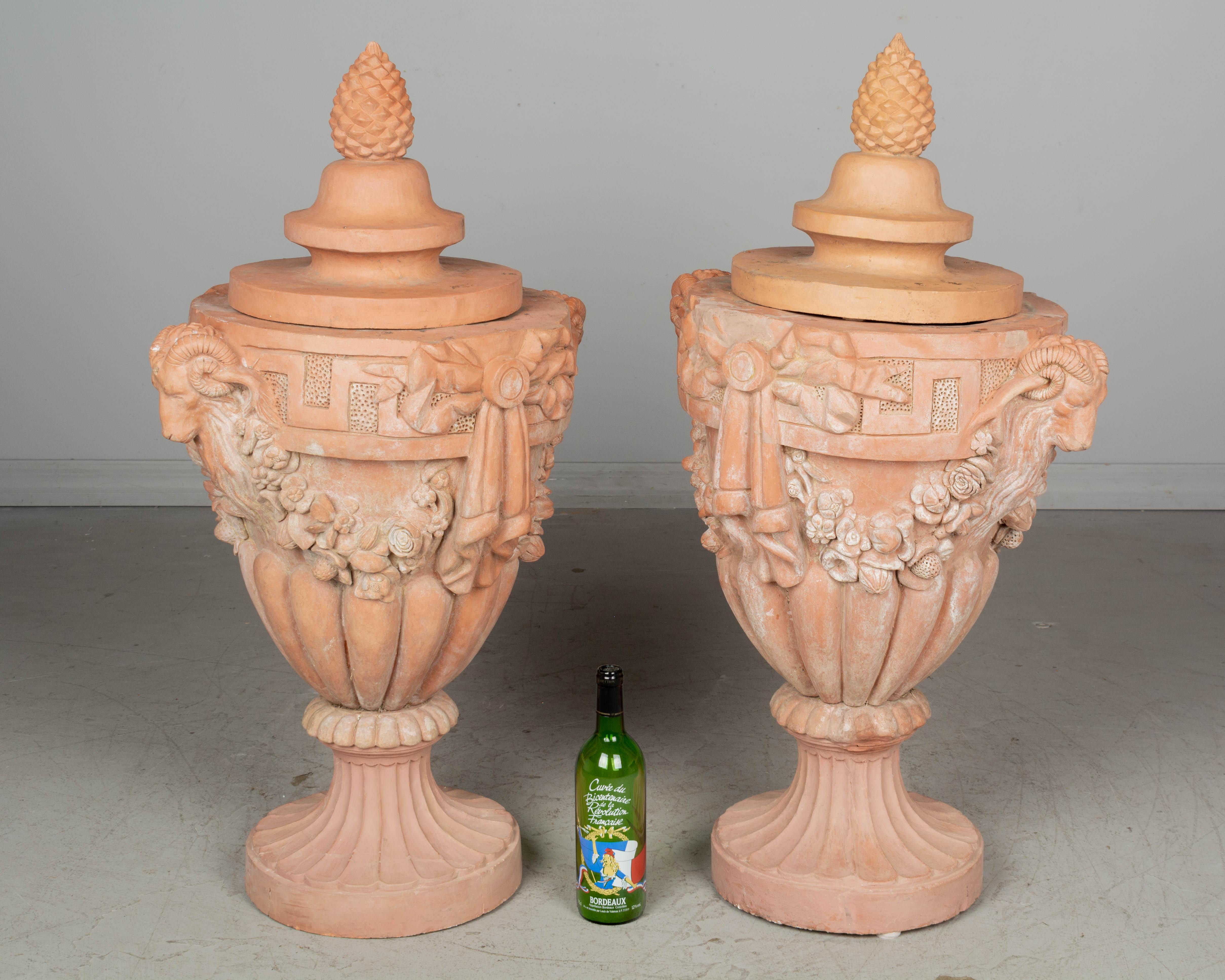 French Terracotta Garden Urns Pair In Good Condition In Winter Park, FL