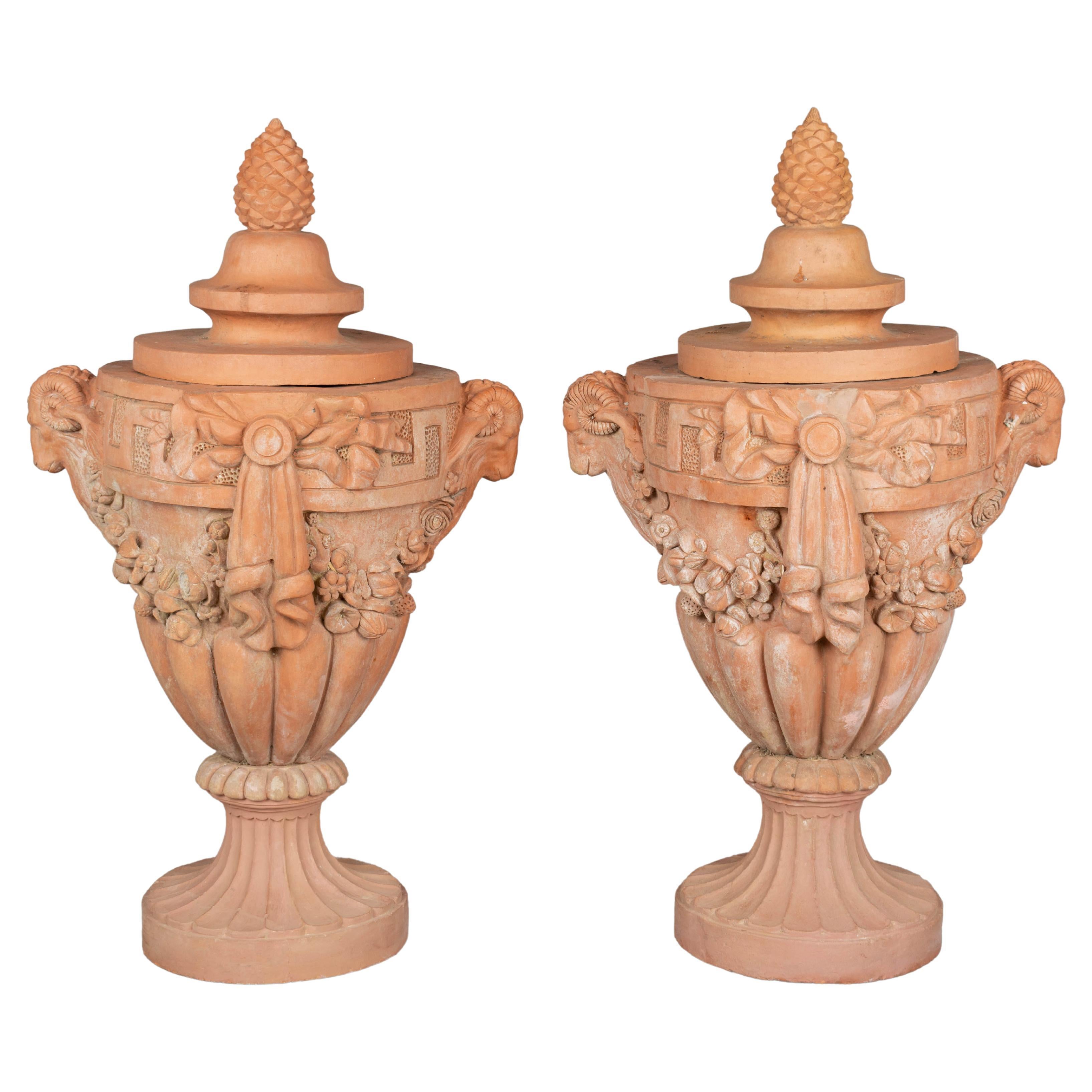 French Terracotta Garden Urns Pair