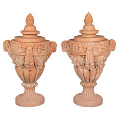 French Terracotta Garden Urns Pair