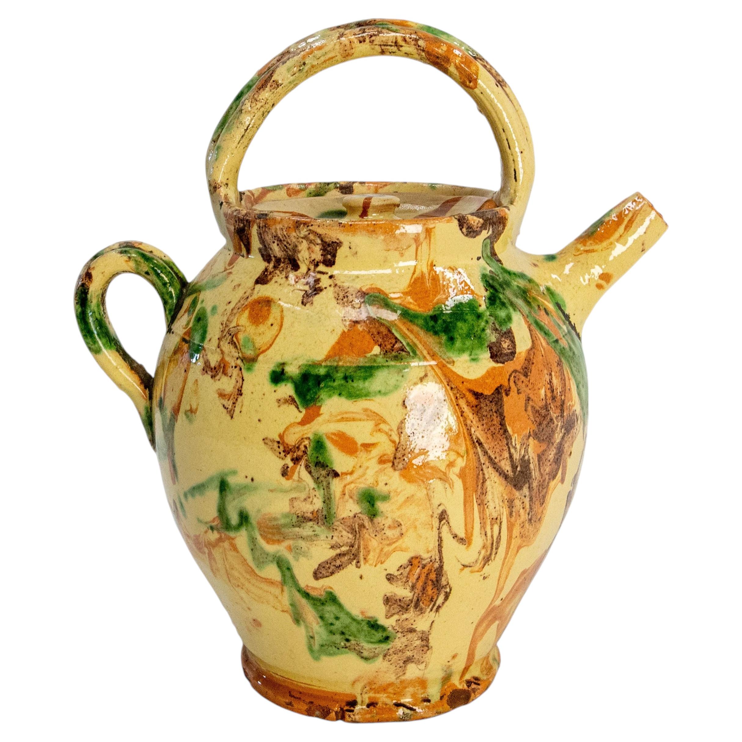 French Terracotta Glazed Polychrome Jug or Pitcher, circa 1900