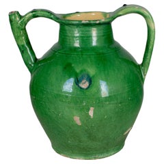 Brocca per acqua francese in terracotta smaltata verde