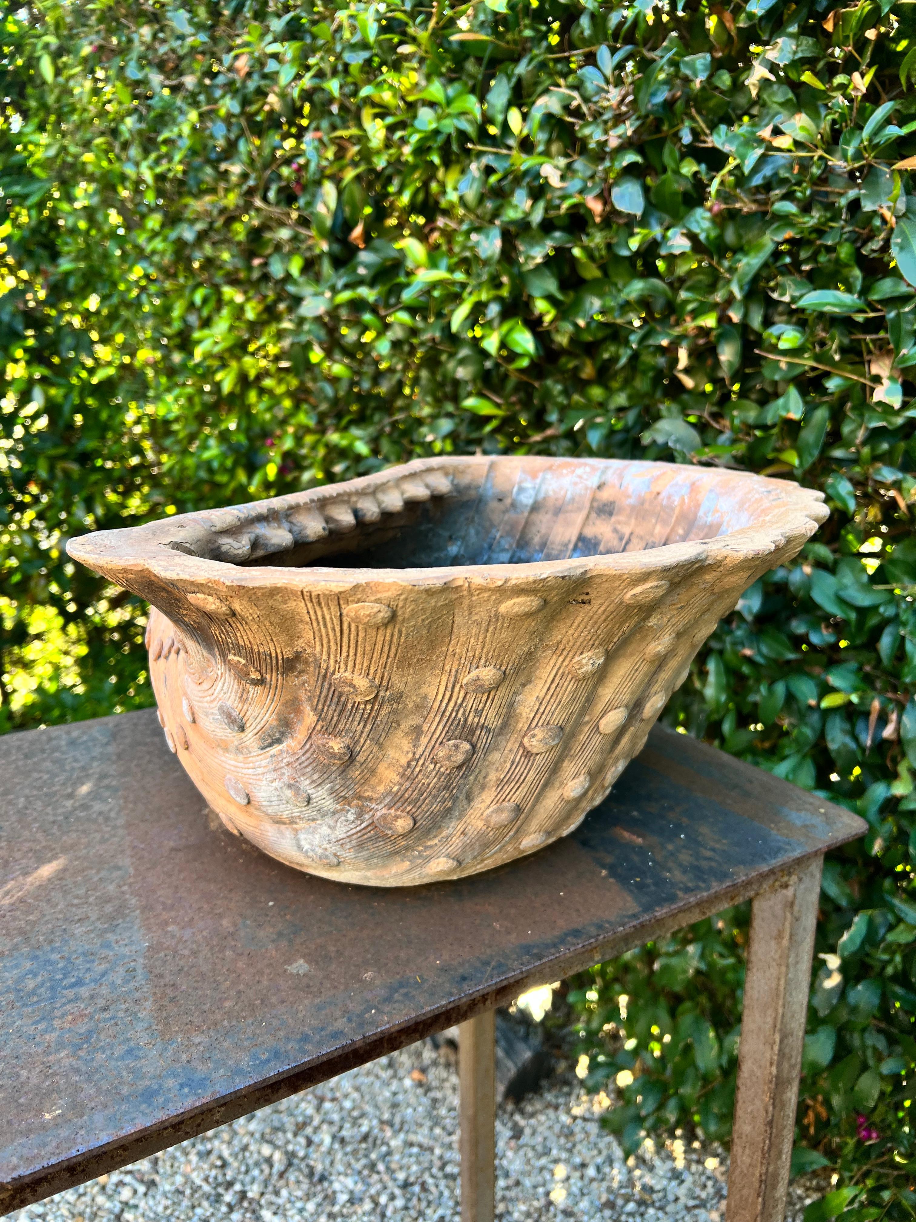 Hand-Crafted French Terracotta Grotto Shell Shaped Planter or Jardiniere For Sale