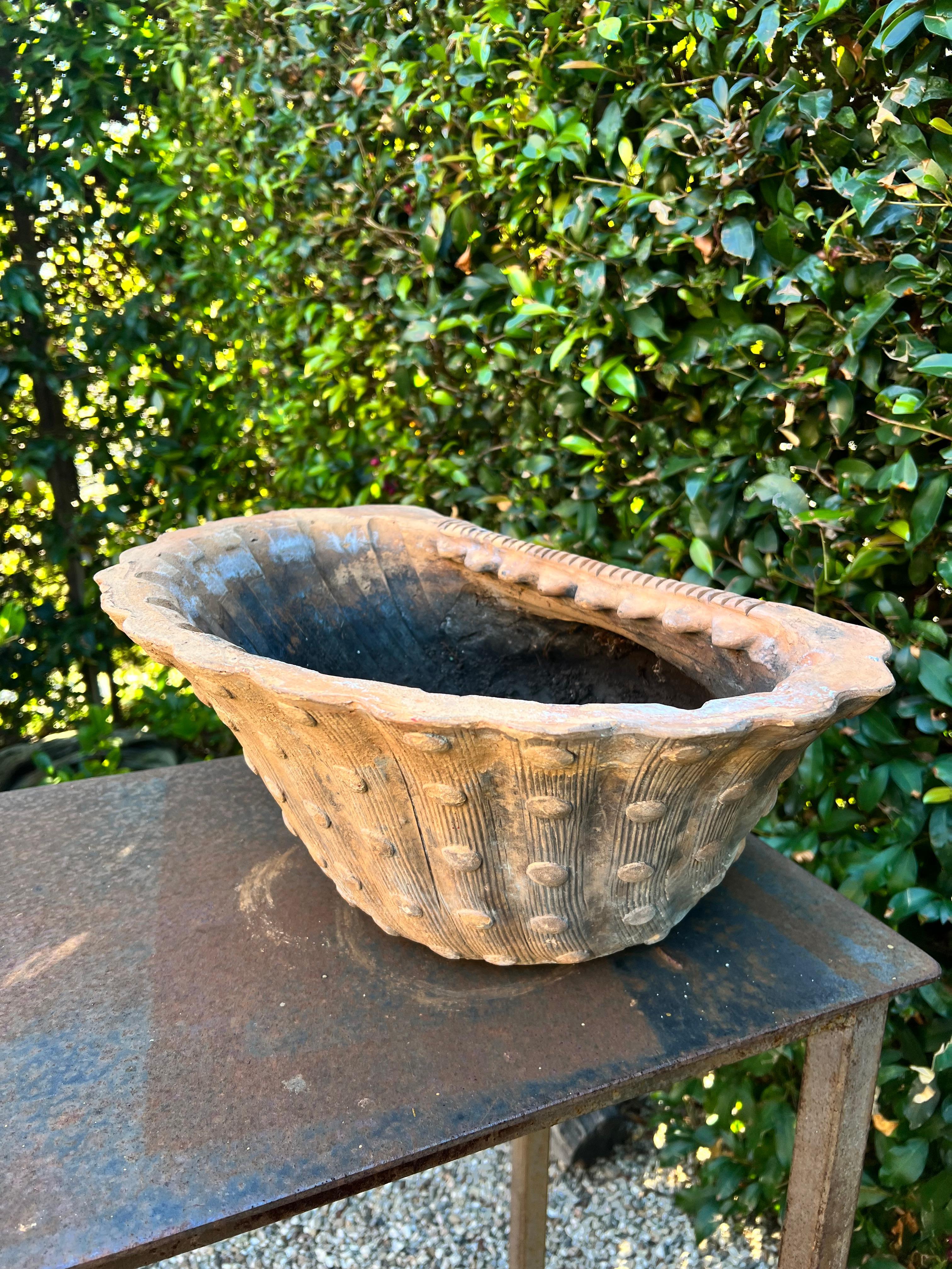 French Terracotta Grotto Shell Shaped Planter or Jardiniere In Good Condition For Sale In Los Angeles, CA