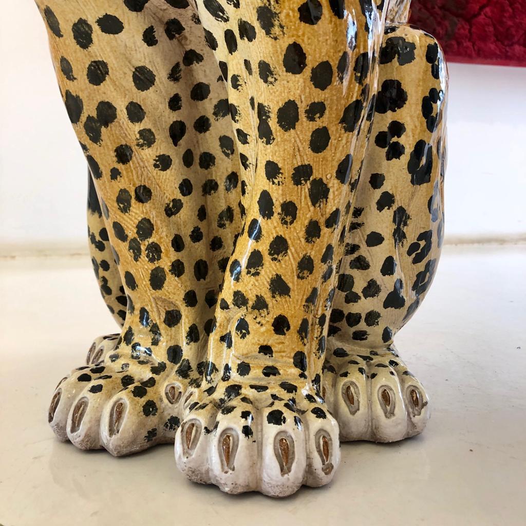 Enamel French Terracotta Leopard Decorative Sculpture, 1940s