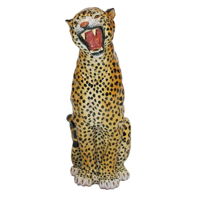 Pair of Sitting Leopard Sculptures at 1stdibs