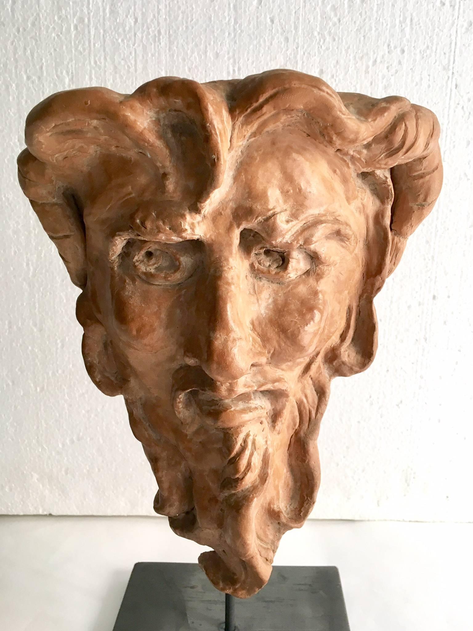 20th Century French Terracotta Mask of Fauno For Sale