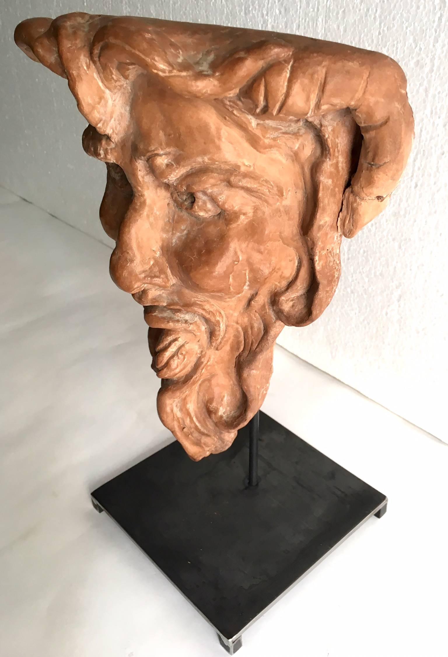 French Terracotta Mask of Fauno For Sale 4