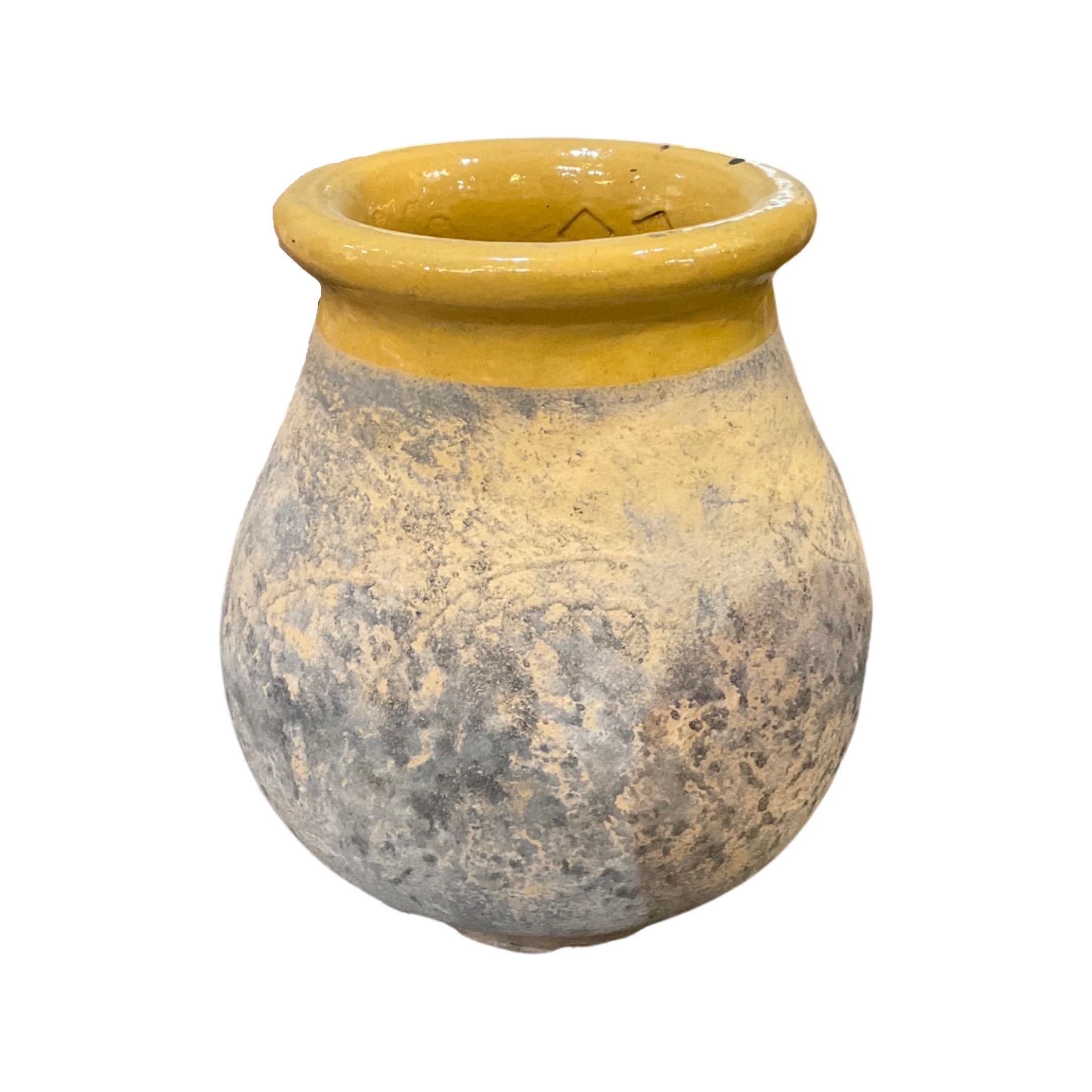 This French terracotta planter offers stunning design from the 19th century. The small Size planter is made from terracotta and has a yellow glazed top trim for a unique look. Enjoy the durability and long lasting quality of a timeless piece of art