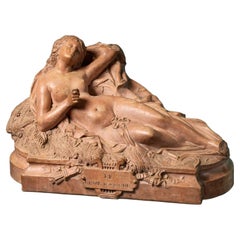 French Terracotta Reclining Lady Sculpture