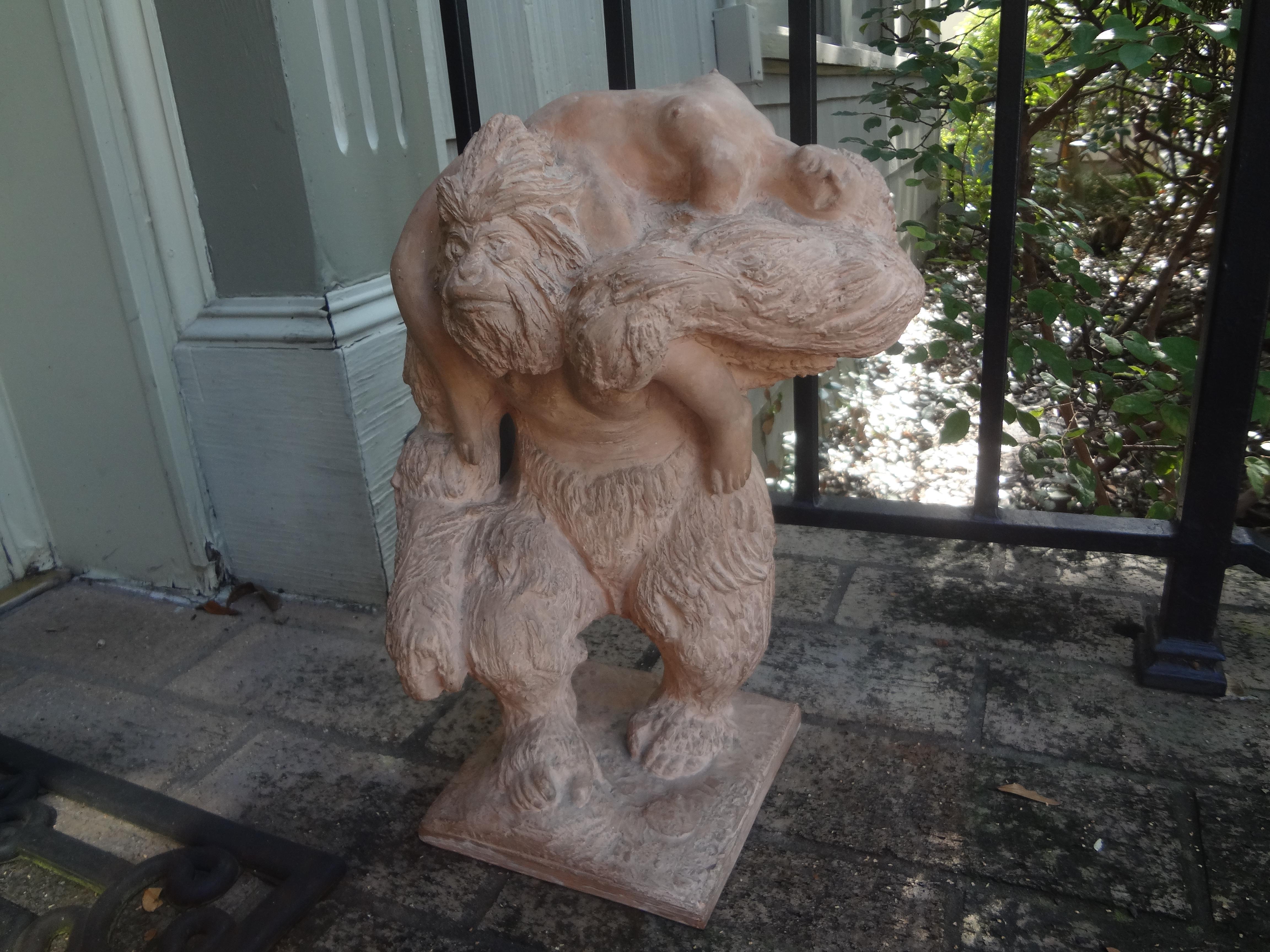 French Terracotta Sculpture Depicting King Kong For Sale 2