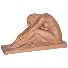 French Terracotta Sculpture of Nude Woman
