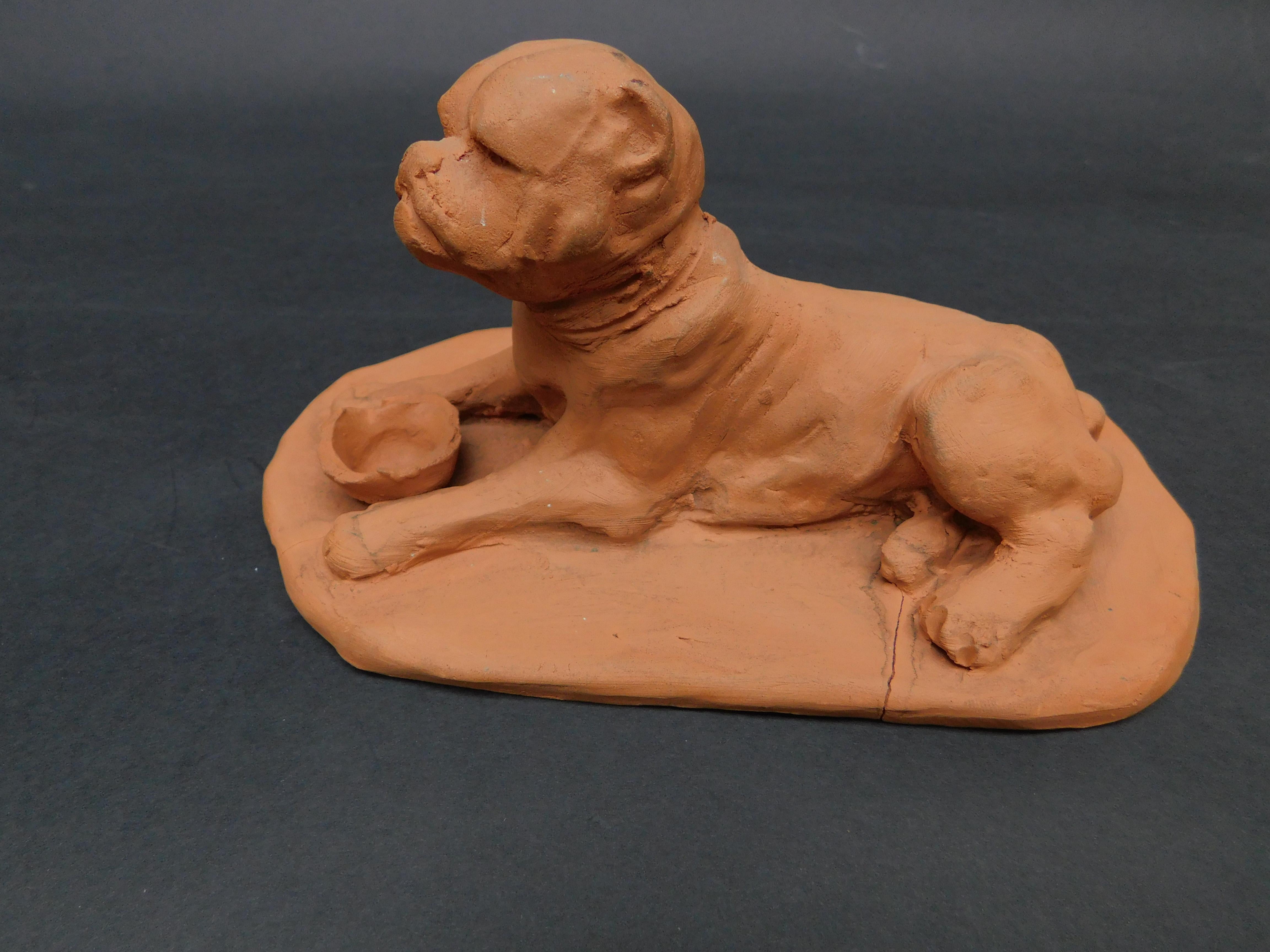 20th Century French Terracotta Sculptures of Mastiff Dogs