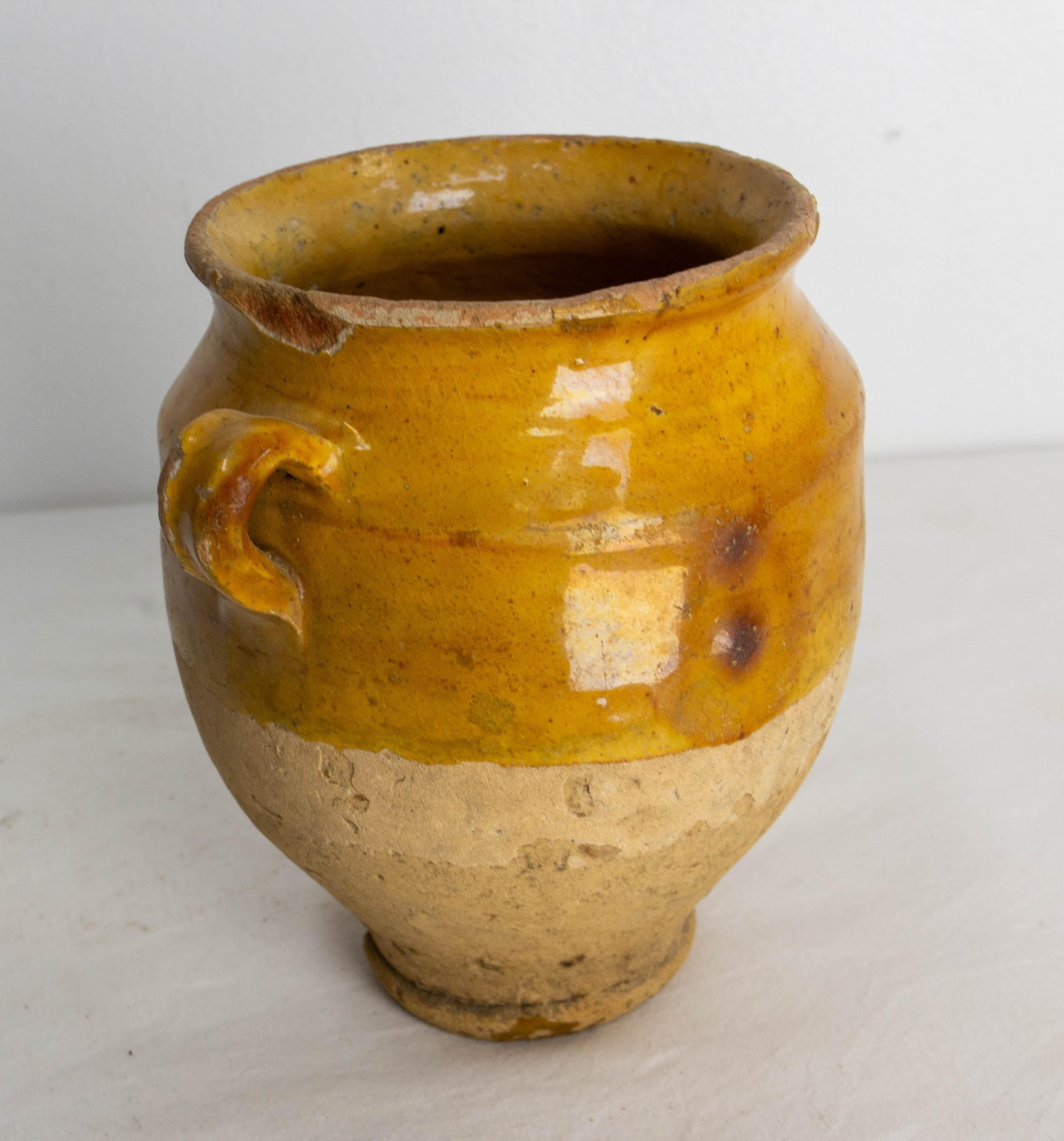 French Provincial French, Terracotta Small Confit Pot Yellow Glaze, Late 19th Century For Sale
