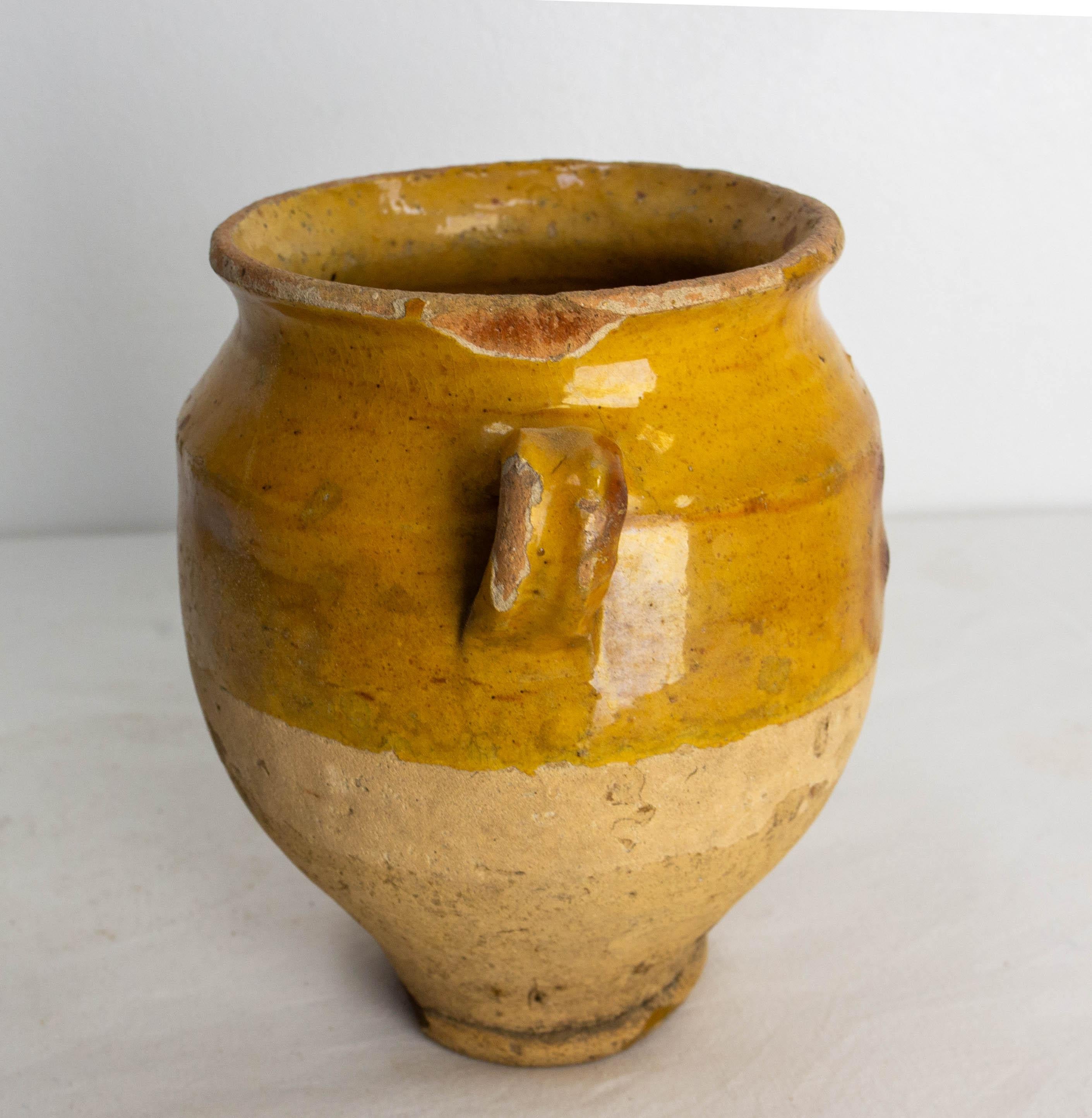 Glazed French, Terracotta Small Confit Pot Yellow Glaze, Late 19th Century