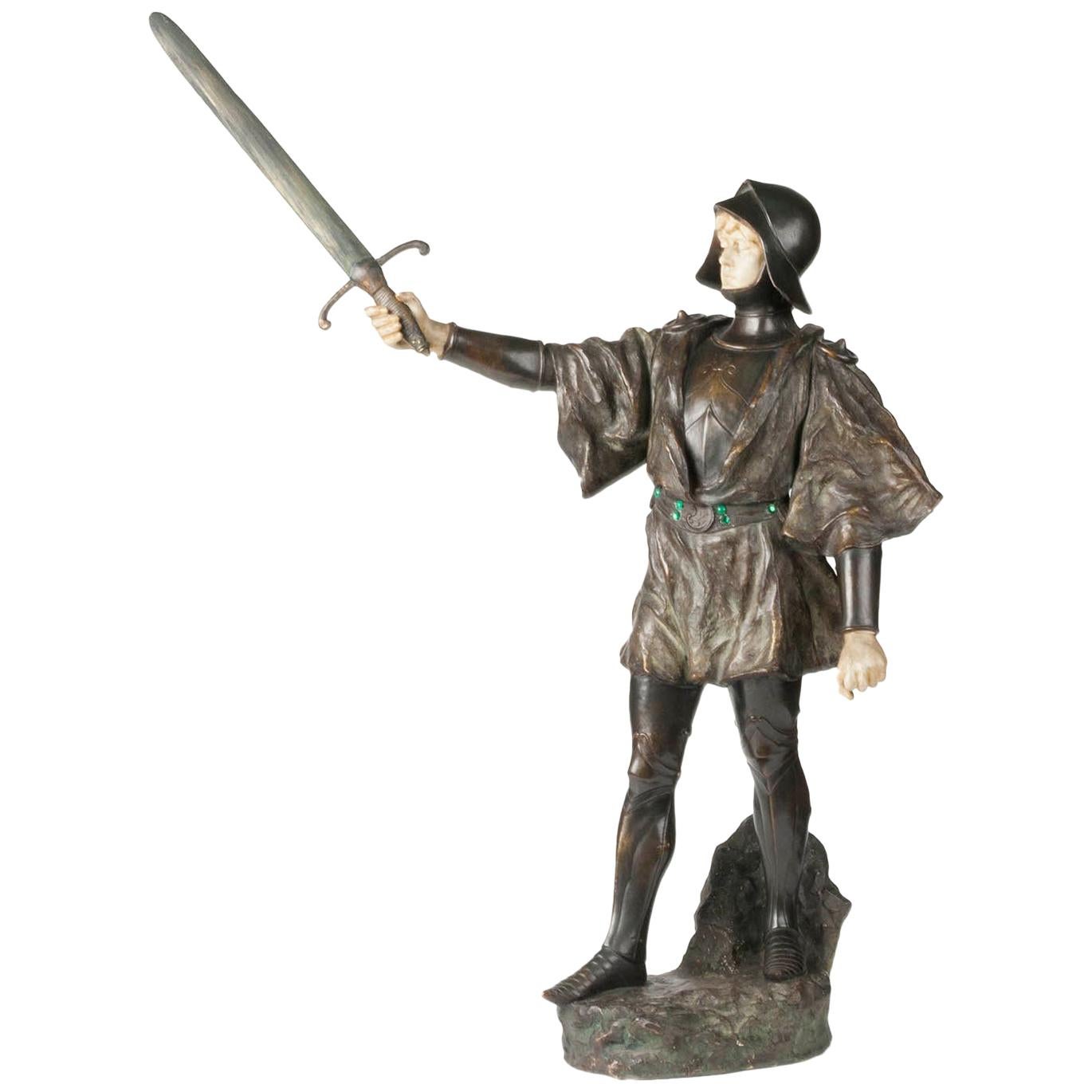 French Terracotta Statue of a Knight Signed J. Dupré For Sale