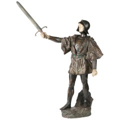 French Terracotta Statue of a Knight Signed J. Dupré
