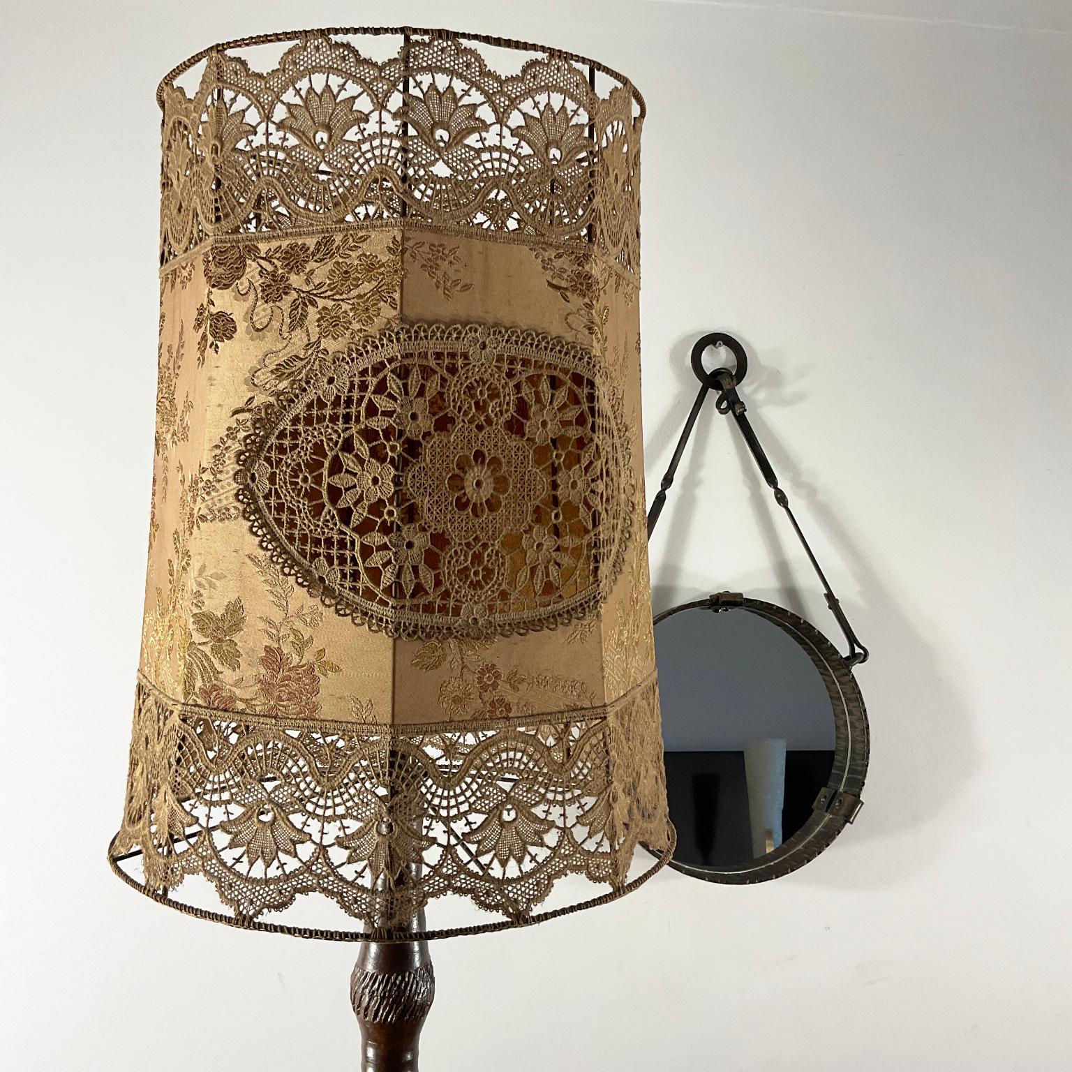 Stoneware Lamp and Lace Lampshade from St Amand en Puisaye Workshops France 1970 In Good Condition For Sale In London, GB
