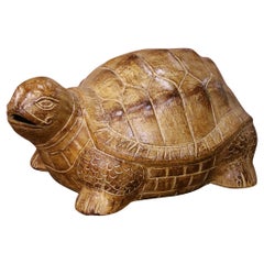 French Terracotta Turtle Sculpture with Aged Patinated Finish