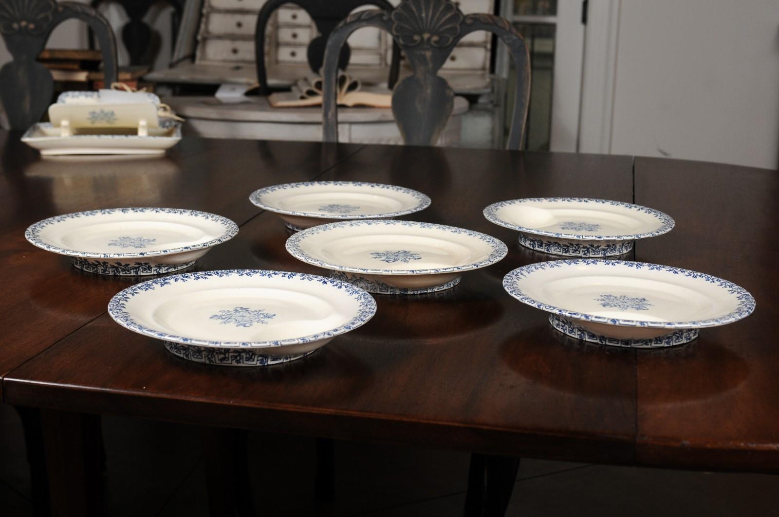 French Terre de Fer 19th Century Blue and White Asparagus Plates, Six Available For Sale 5