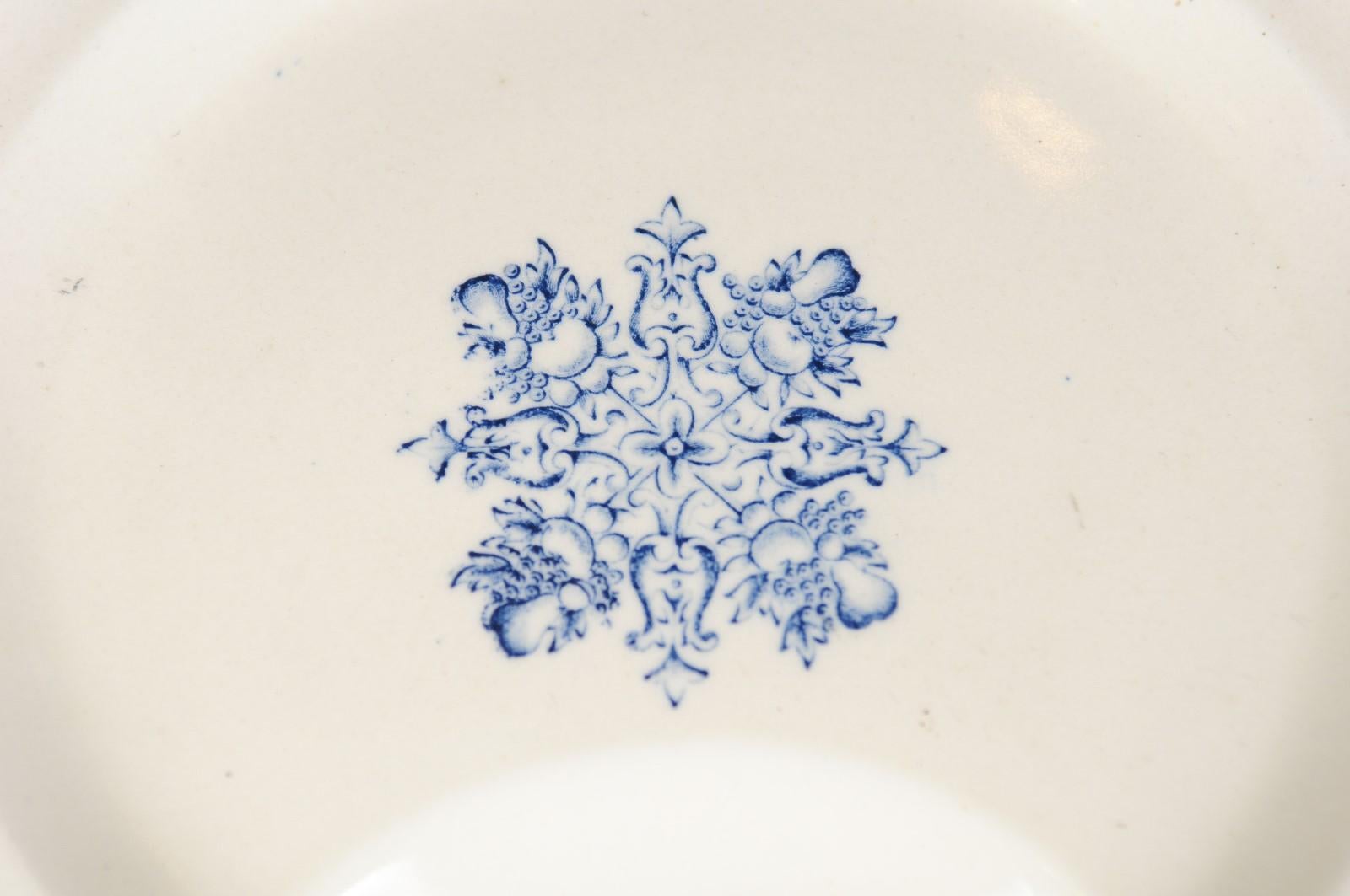 French Terre de Fer 19th Century Blue and White Asparagus Plates, Six Available For Sale 6