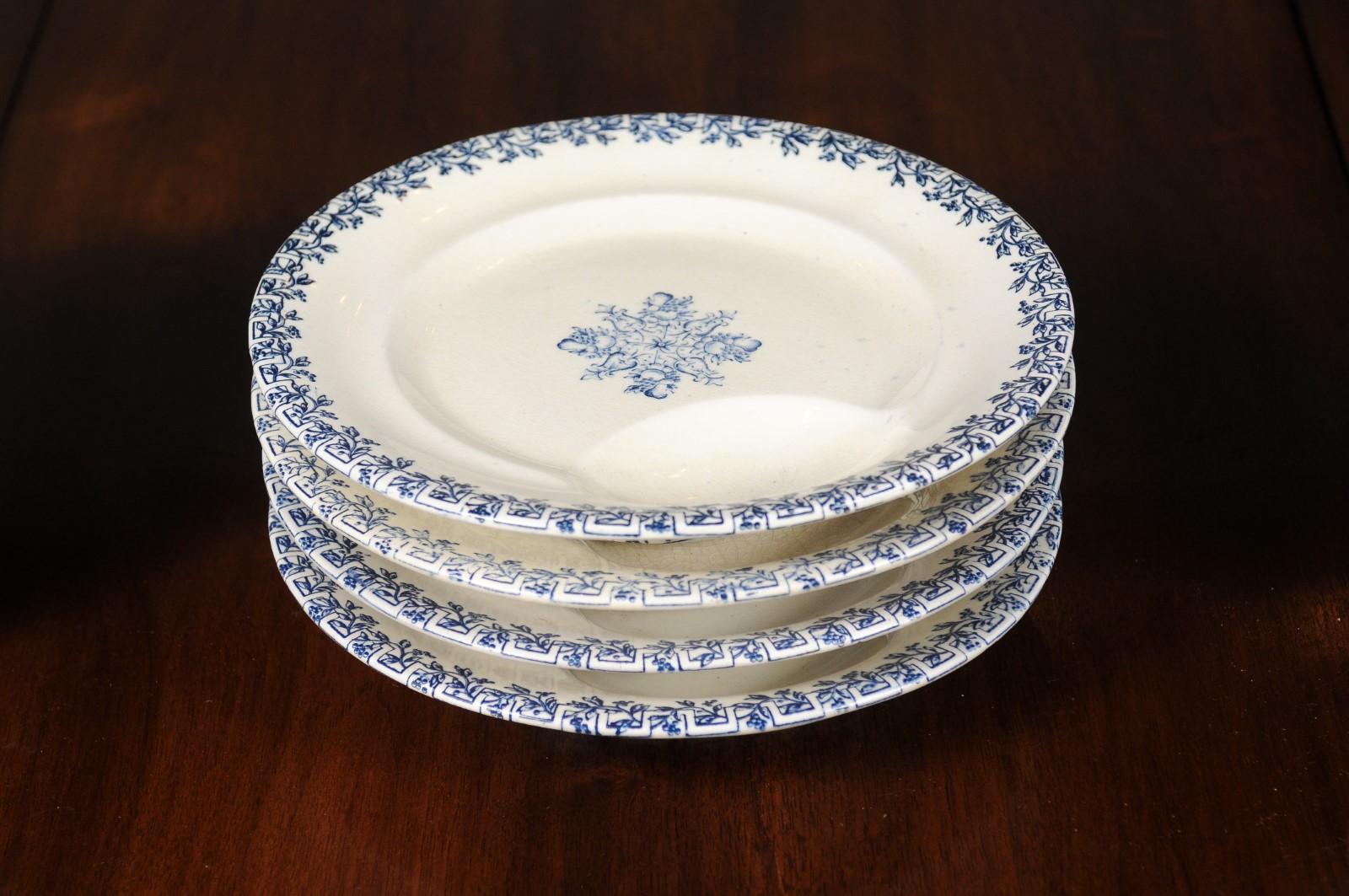 French Terre de Fer 19th Century Blue and White Asparagus Plates, Six Available In Good Condition For Sale In Atlanta, GA