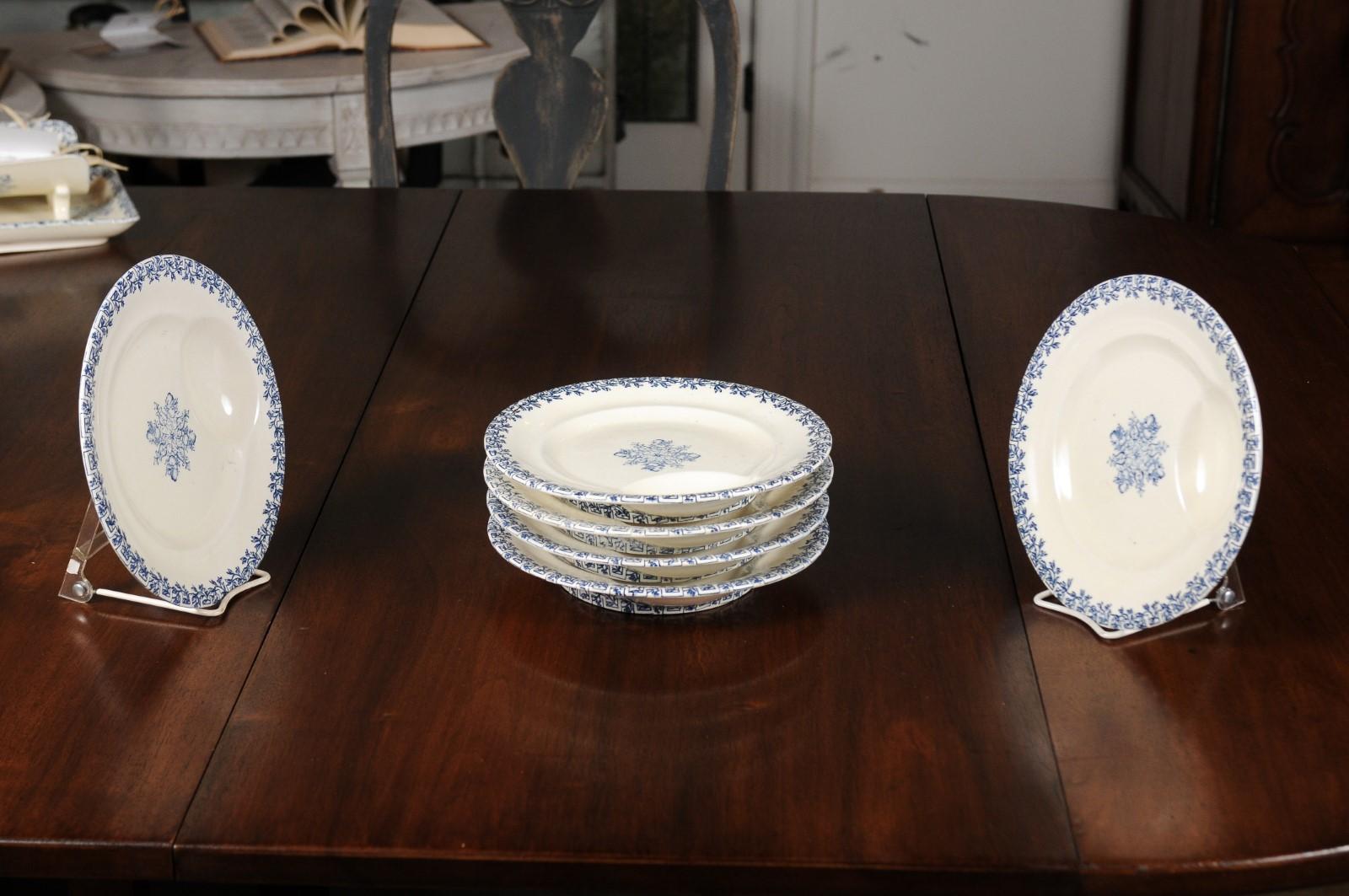 French Terre de Fer 19th Century Blue and White Asparagus Plates, Six Available For Sale 1