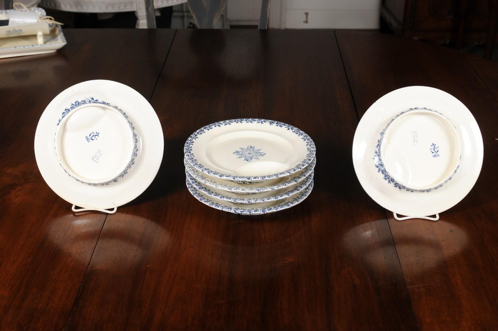 French Terre de Fer 19th Century Blue and White Asparagus Plates, Six Available For Sale 2